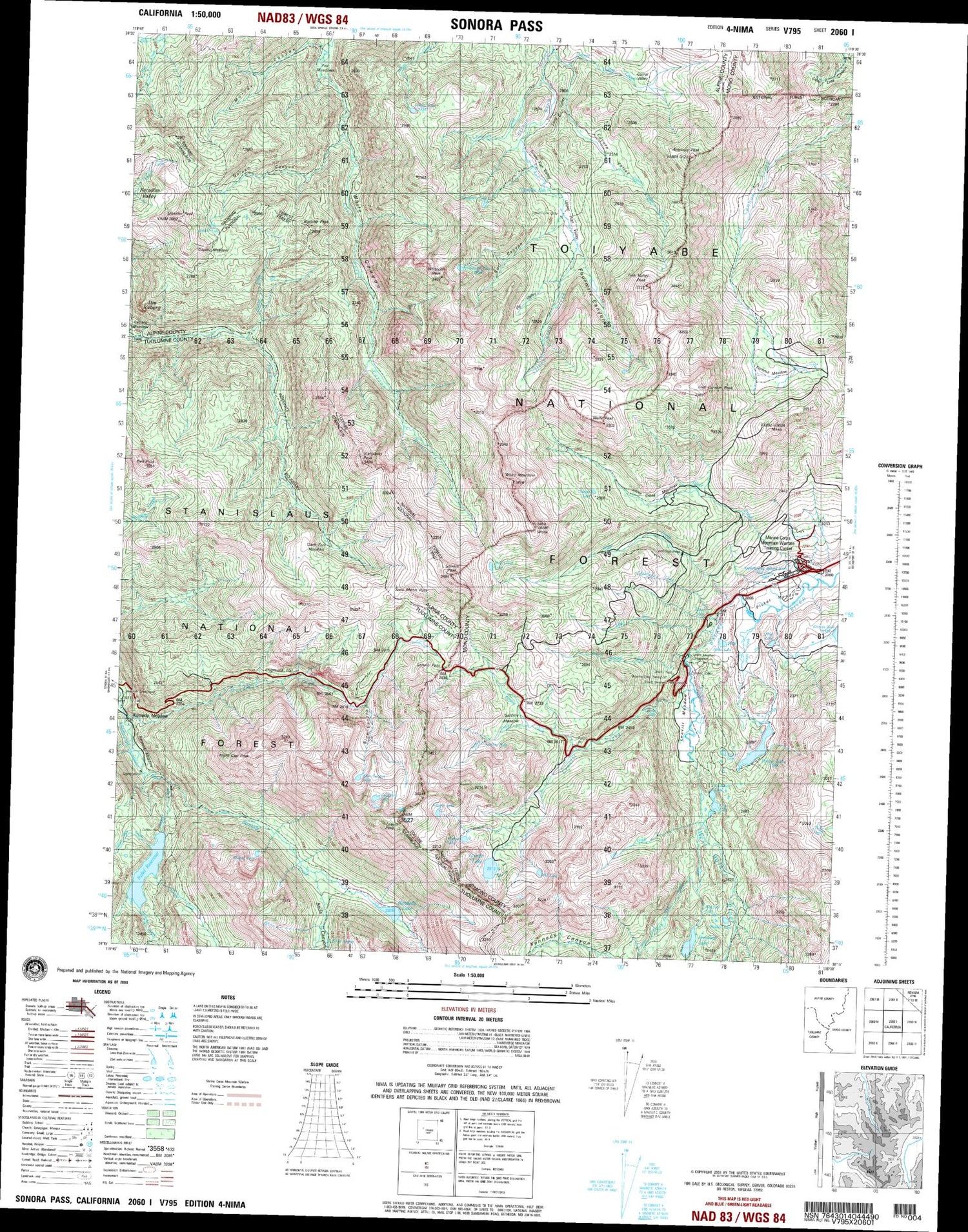 Sonora Pass California Military 1:50,000 Map