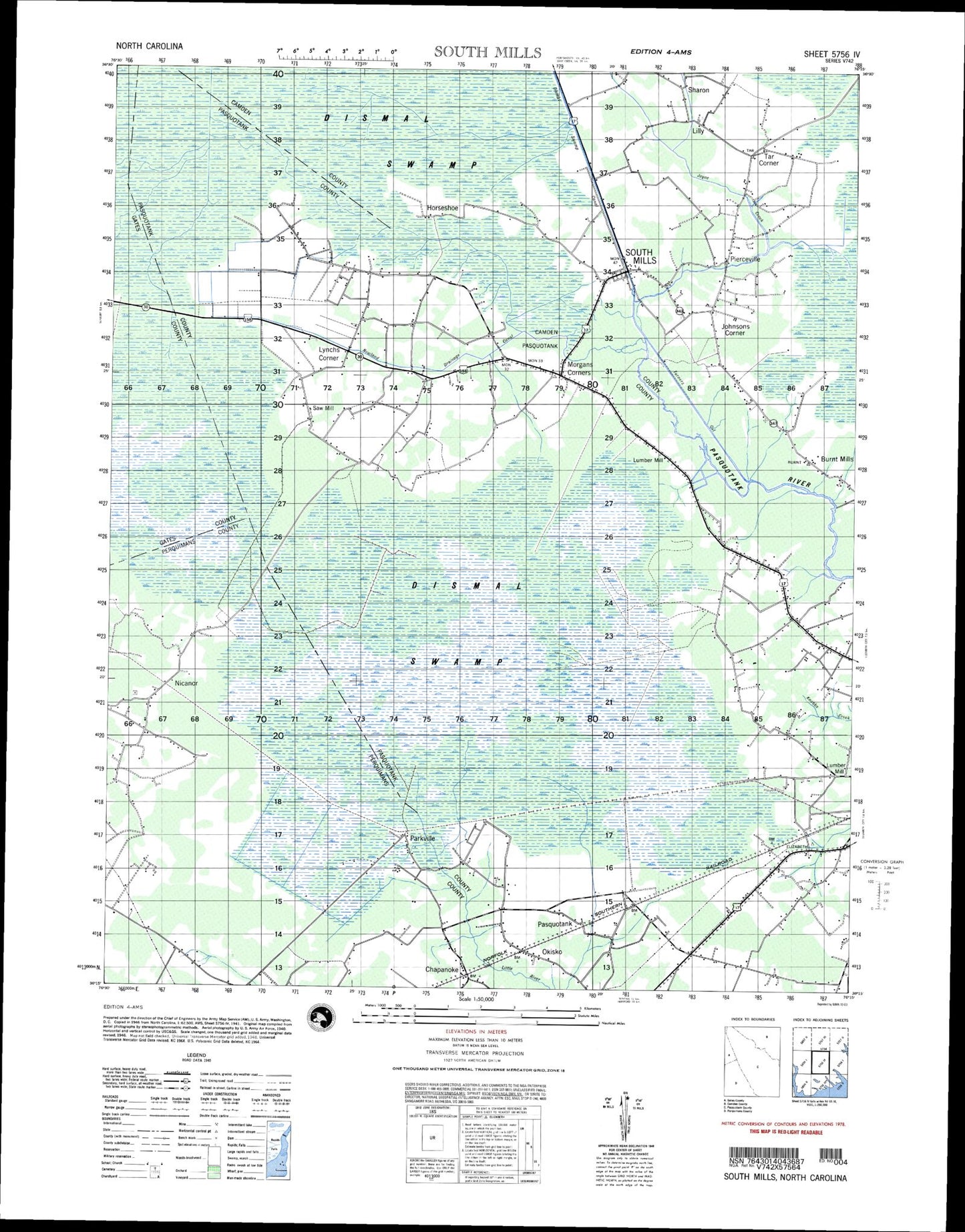 South Mills North Carolina Military 1:50,000 Map