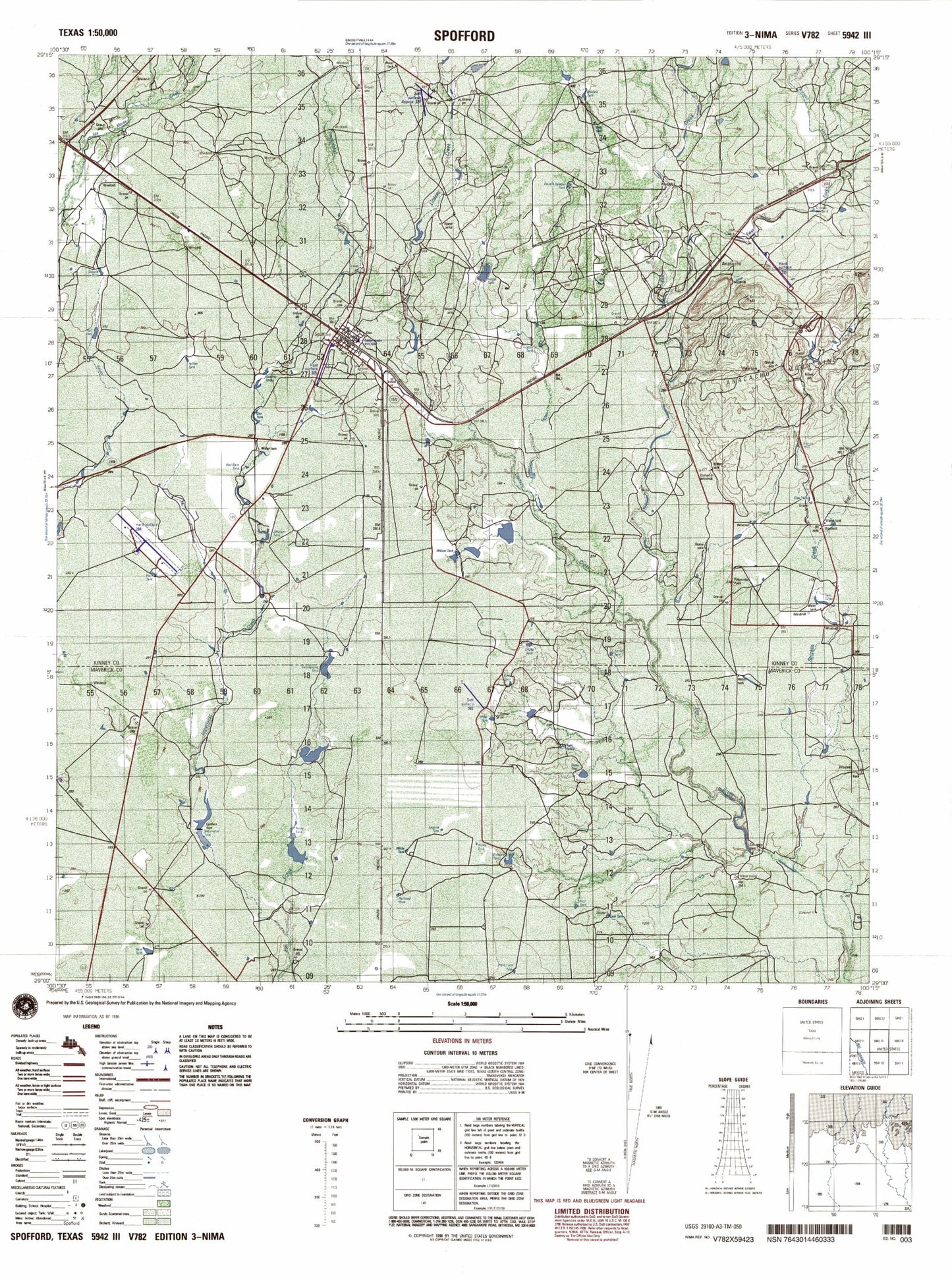 Spofford Texas Military 1:50,000 Map