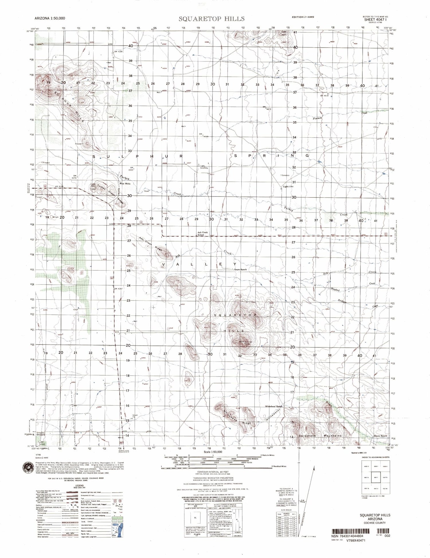 Squaretop Hills Arizona Military 1:50,000 Map