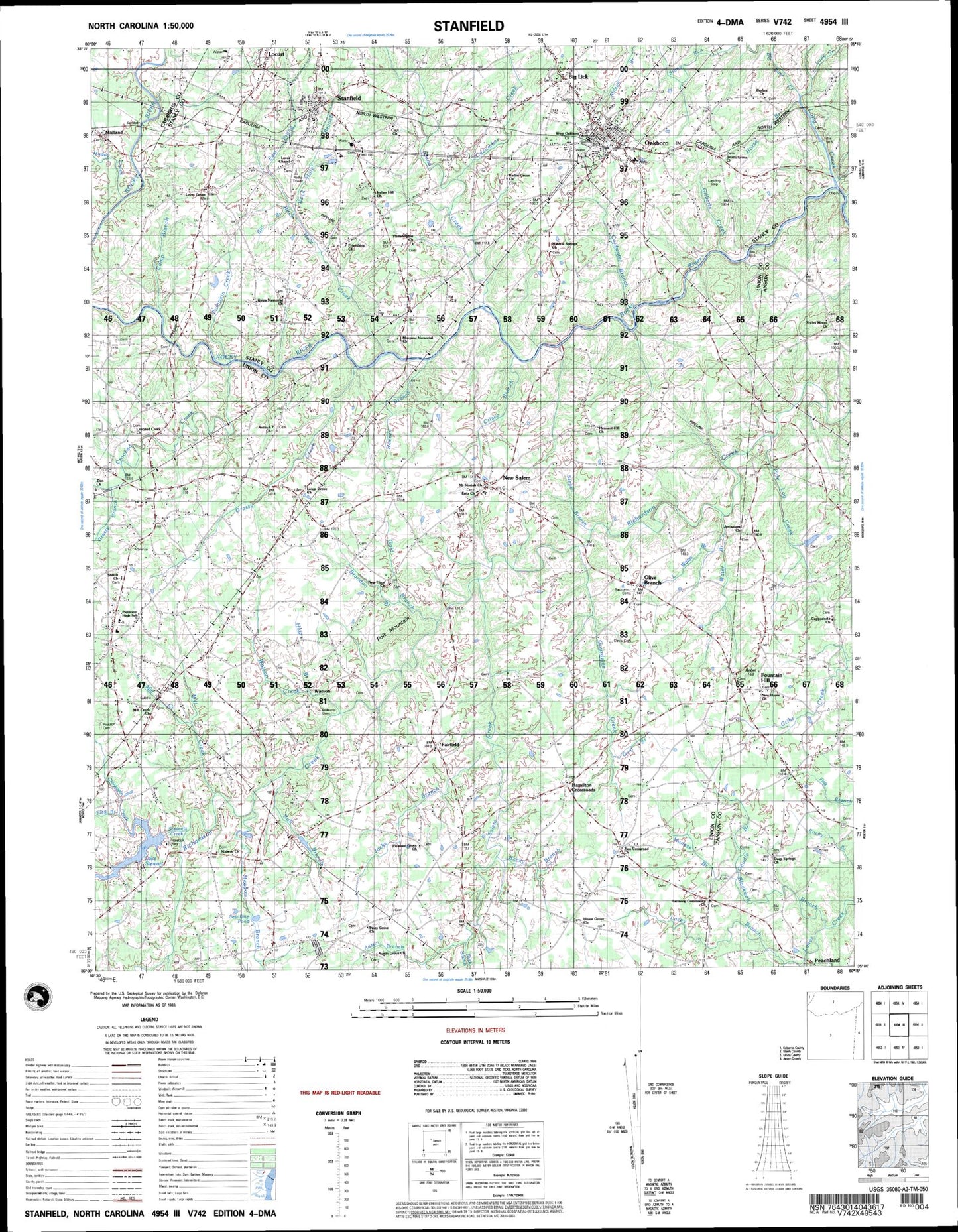 Stanfield North Carolina Military 1:50,000 Map