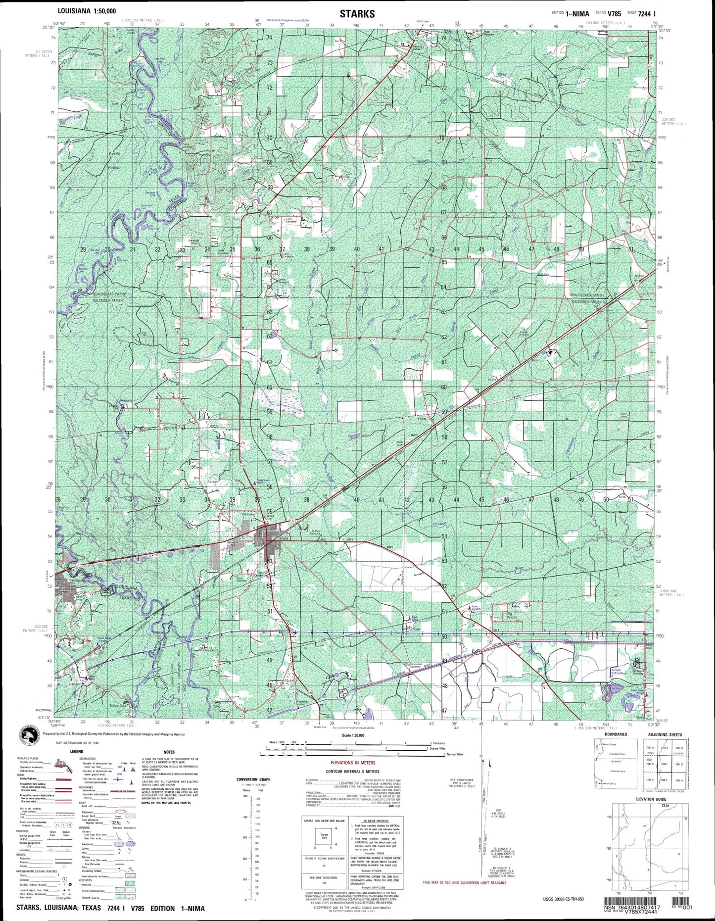 Starks Louisiana Military 1:50,000 Map