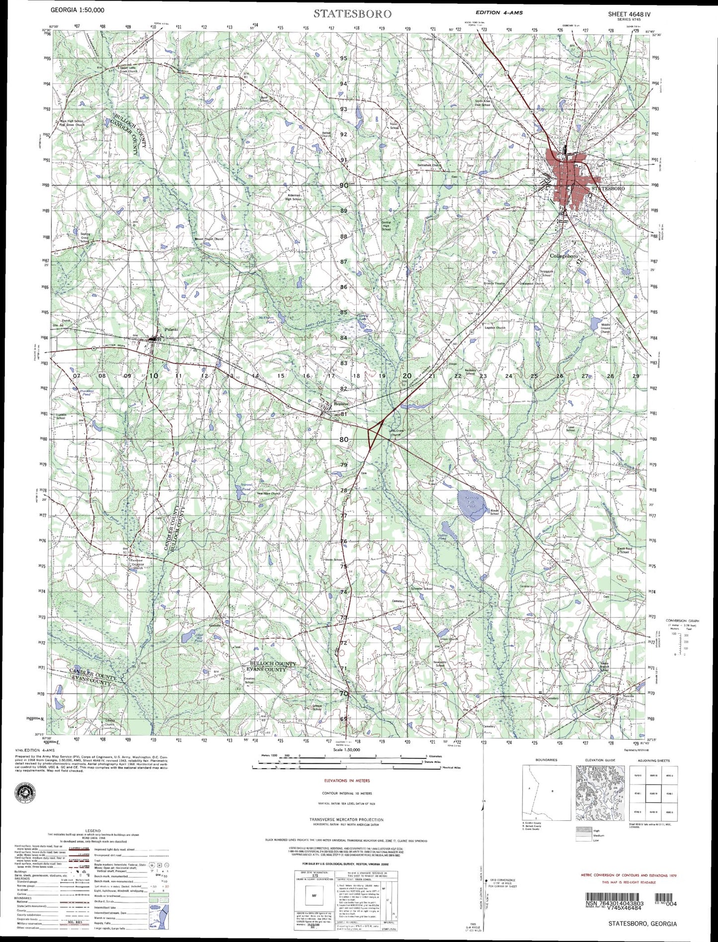 Statesboro Georgia Military 1:50,000 Map