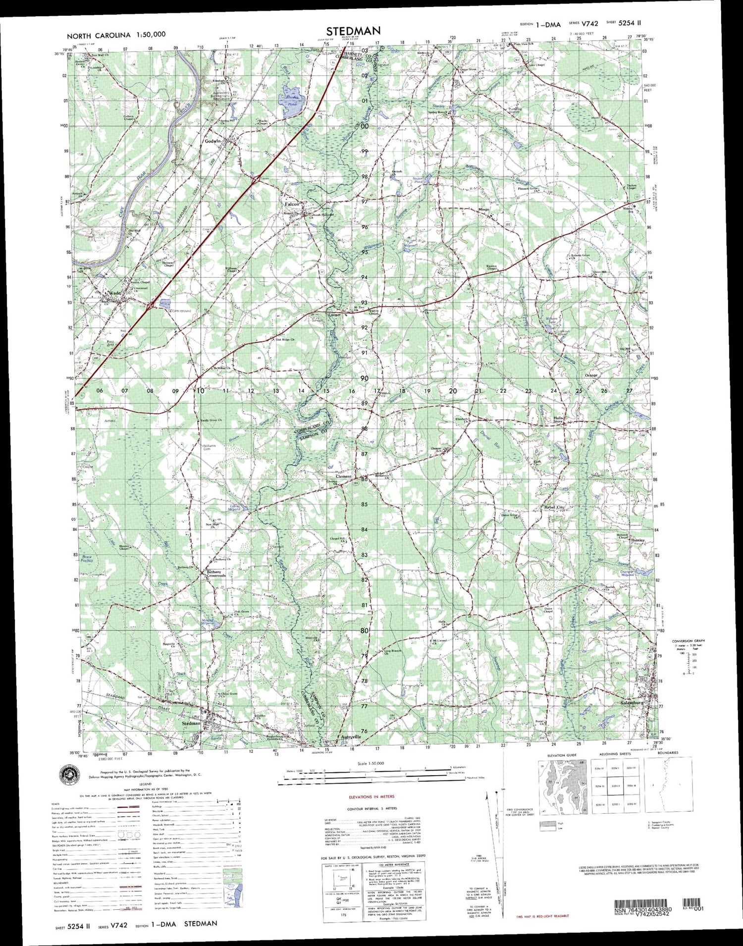 Stedman North Carolina Military 1:50,000 Map