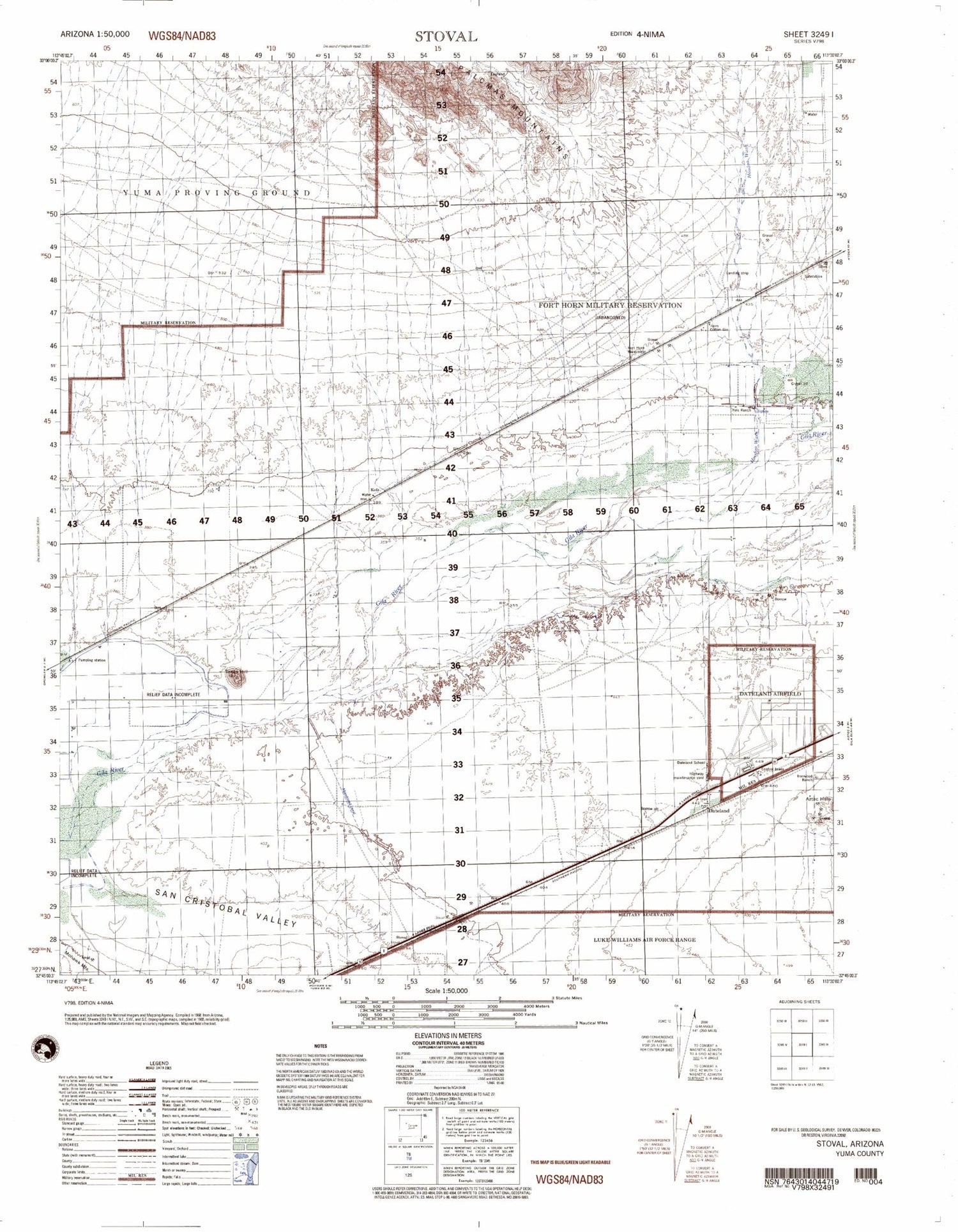 Stoval Arizona Military 1:50,000 Map