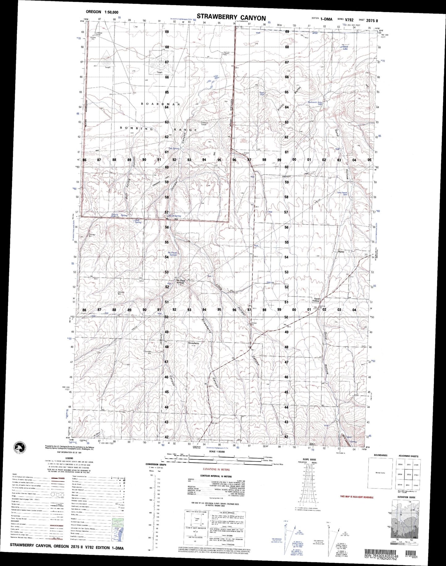 Strawberry Canyon Oregon Military 1:50,000 Map