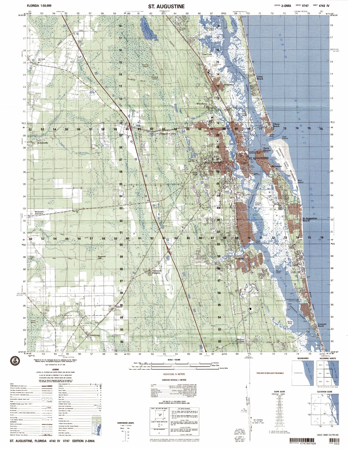 St Augustine Florida Military 1:50,000 Map