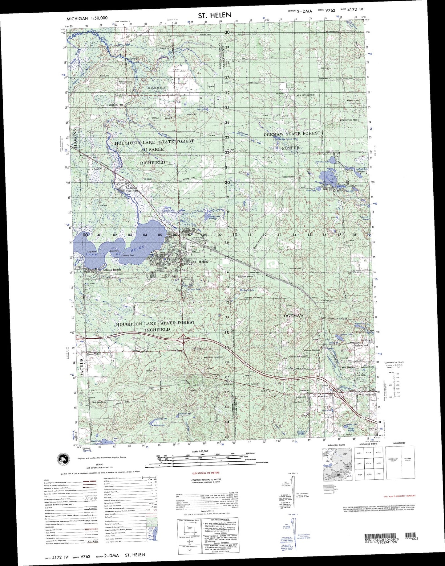 St Helen Michigan Military 1:50,000 Map