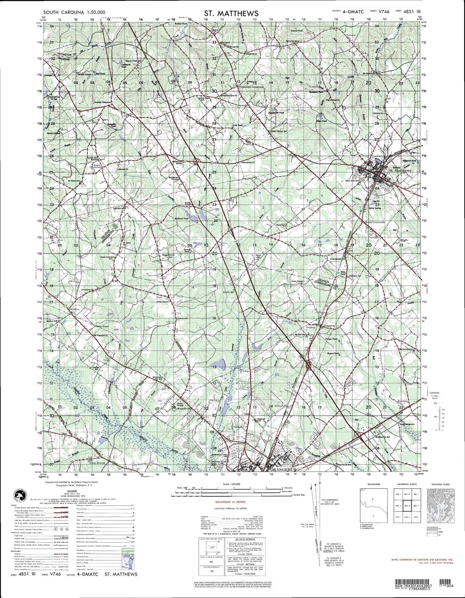 St Matthews South Carolina Military 1:50,000 Map