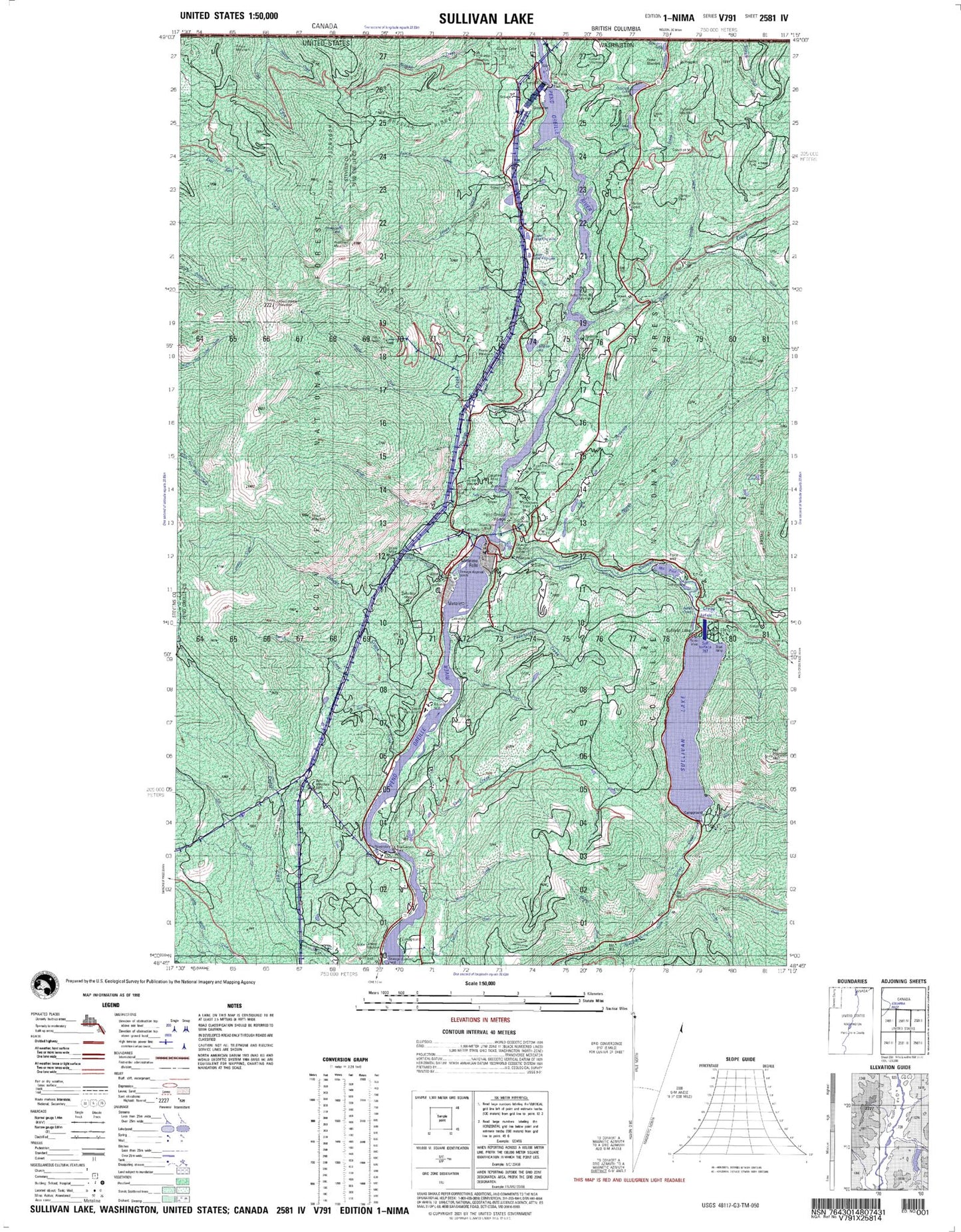 Sullivan Lake Washington Military 1:50,000 Map