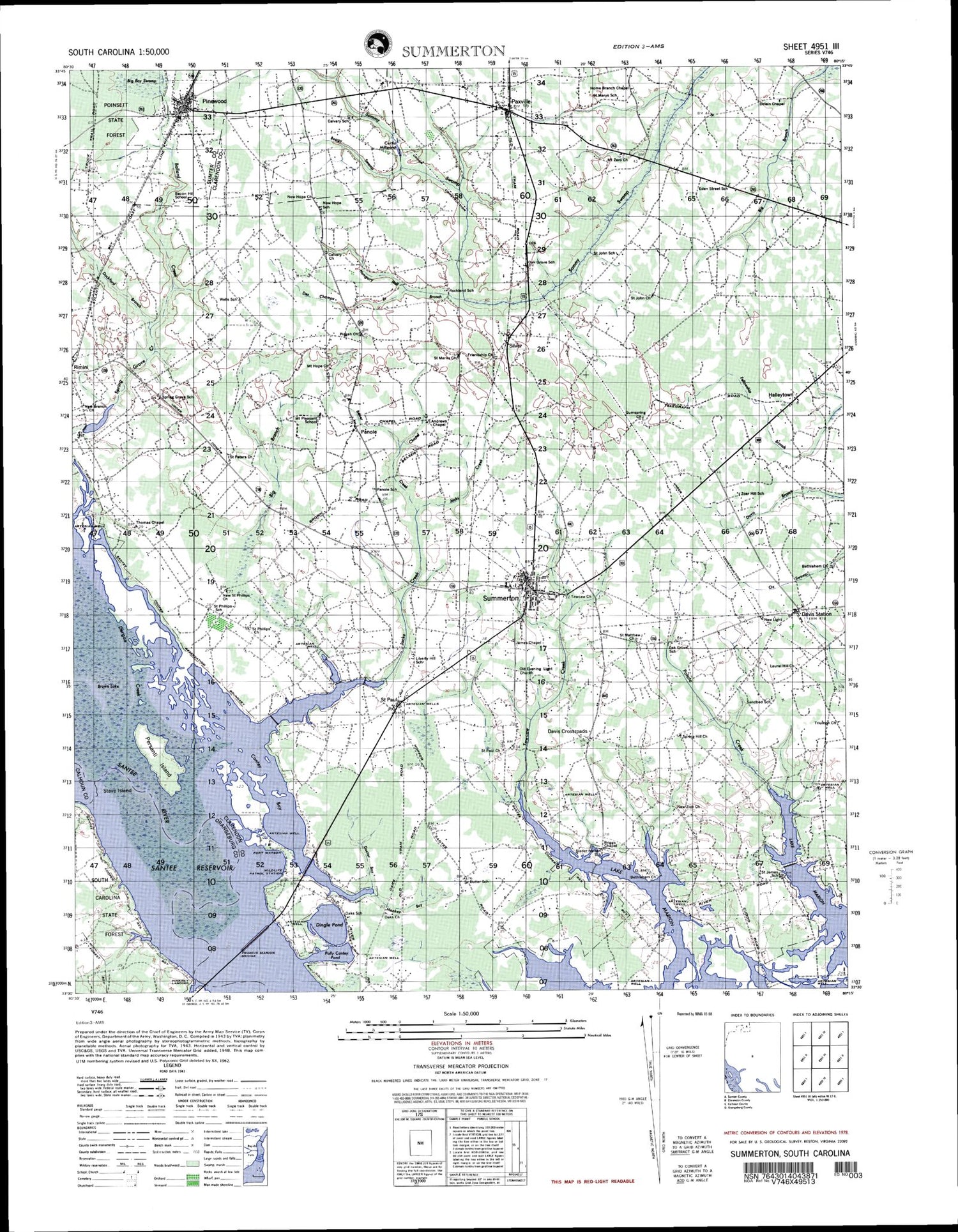 Summerton South Carolina Military 1:50,000 Map