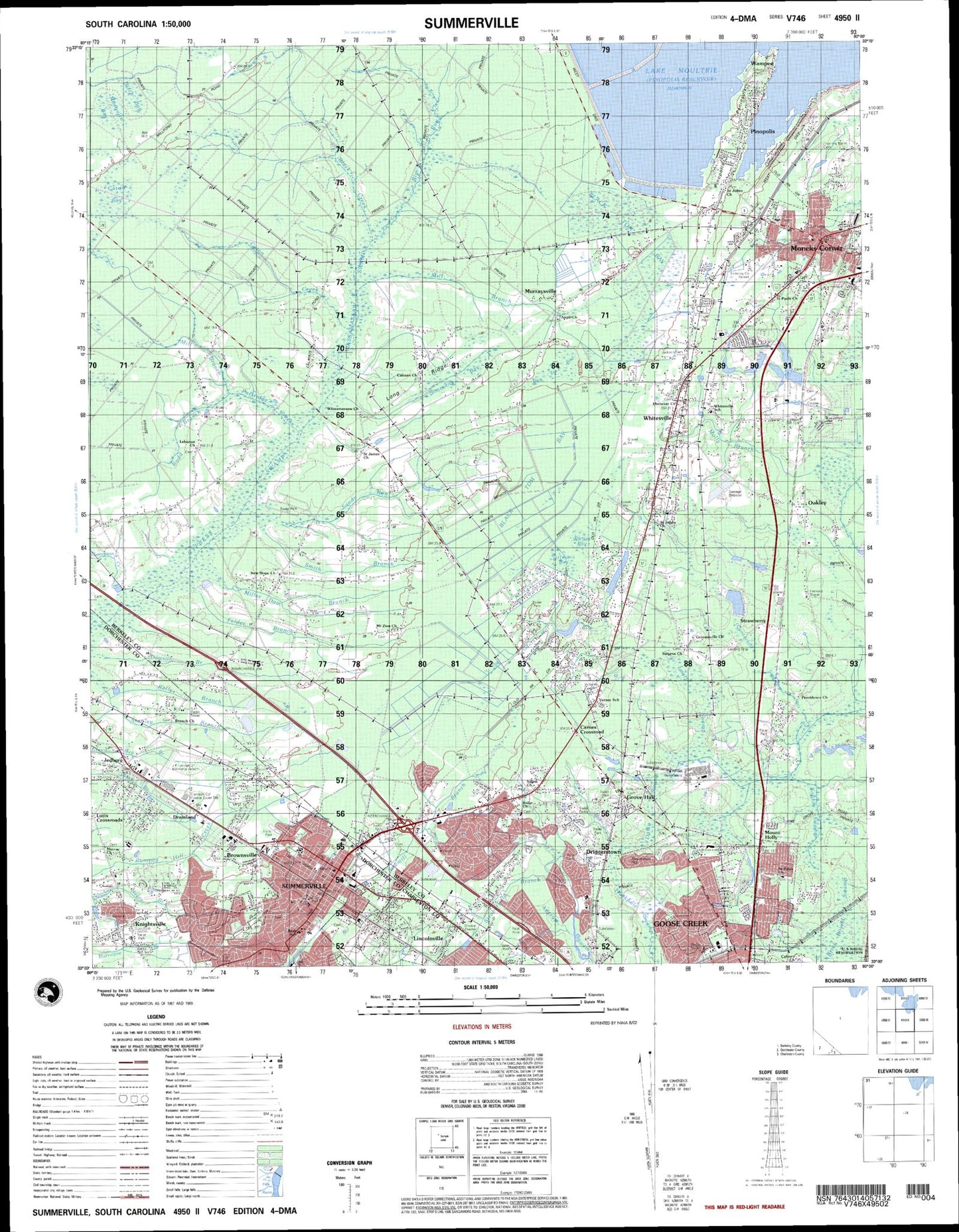 Summerville South Carolina Military 1:50,000 Map