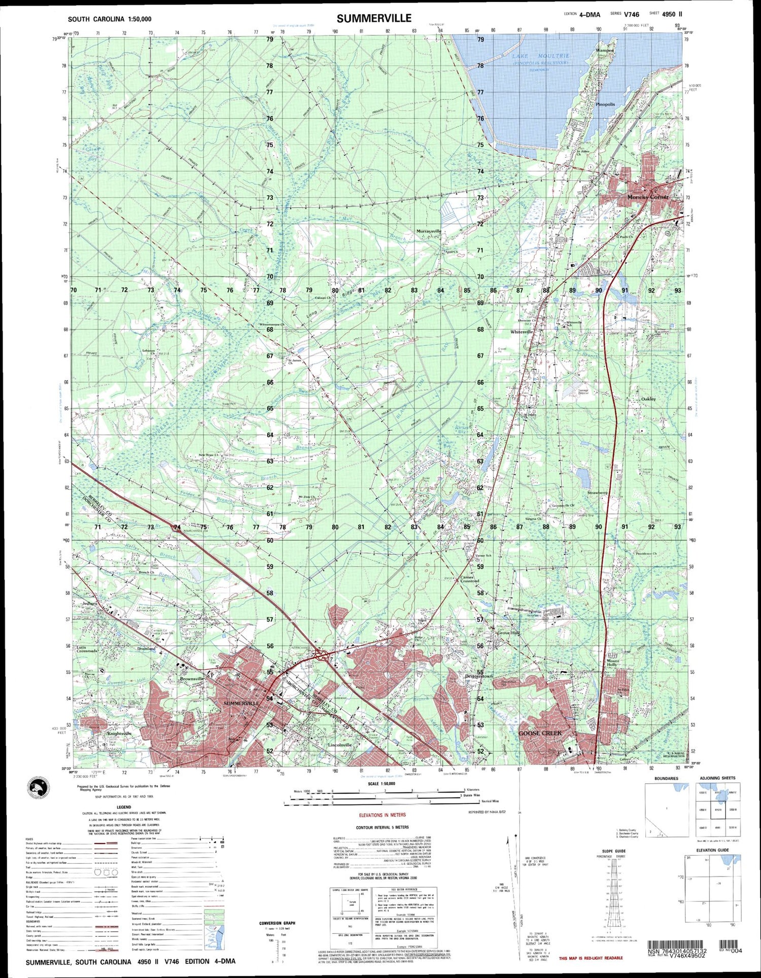 Summerville South Carolina Military 1:50,000 Map