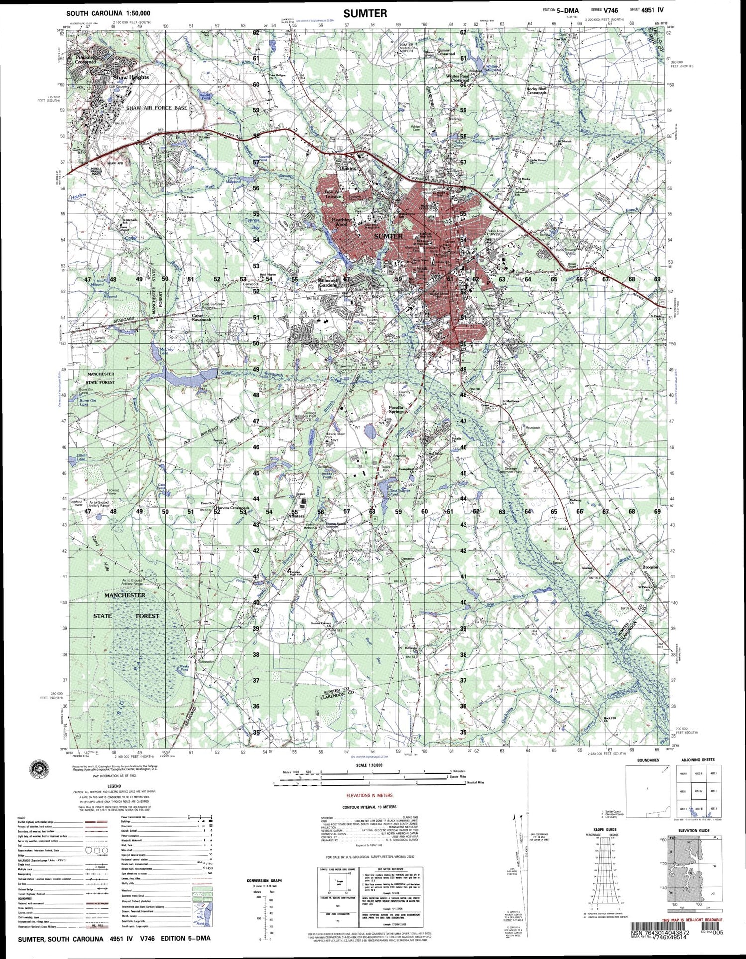 Sumter South Carolina Military 1:50,000 Map