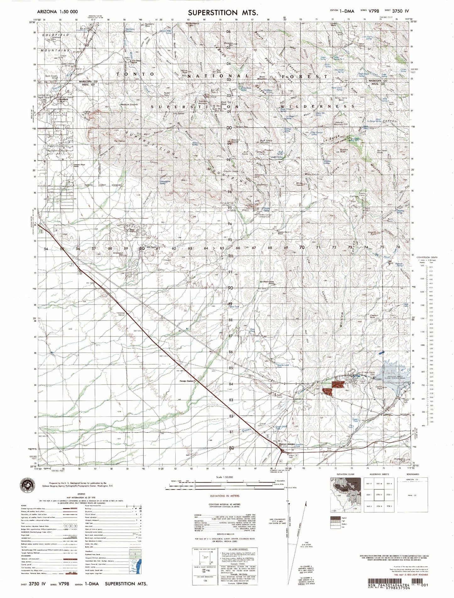 Superstition Mountains Arizona Military 1:50,000 Map