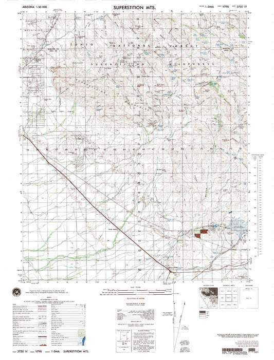 Superstition Mountains Arizona Military 1:50,000 Map