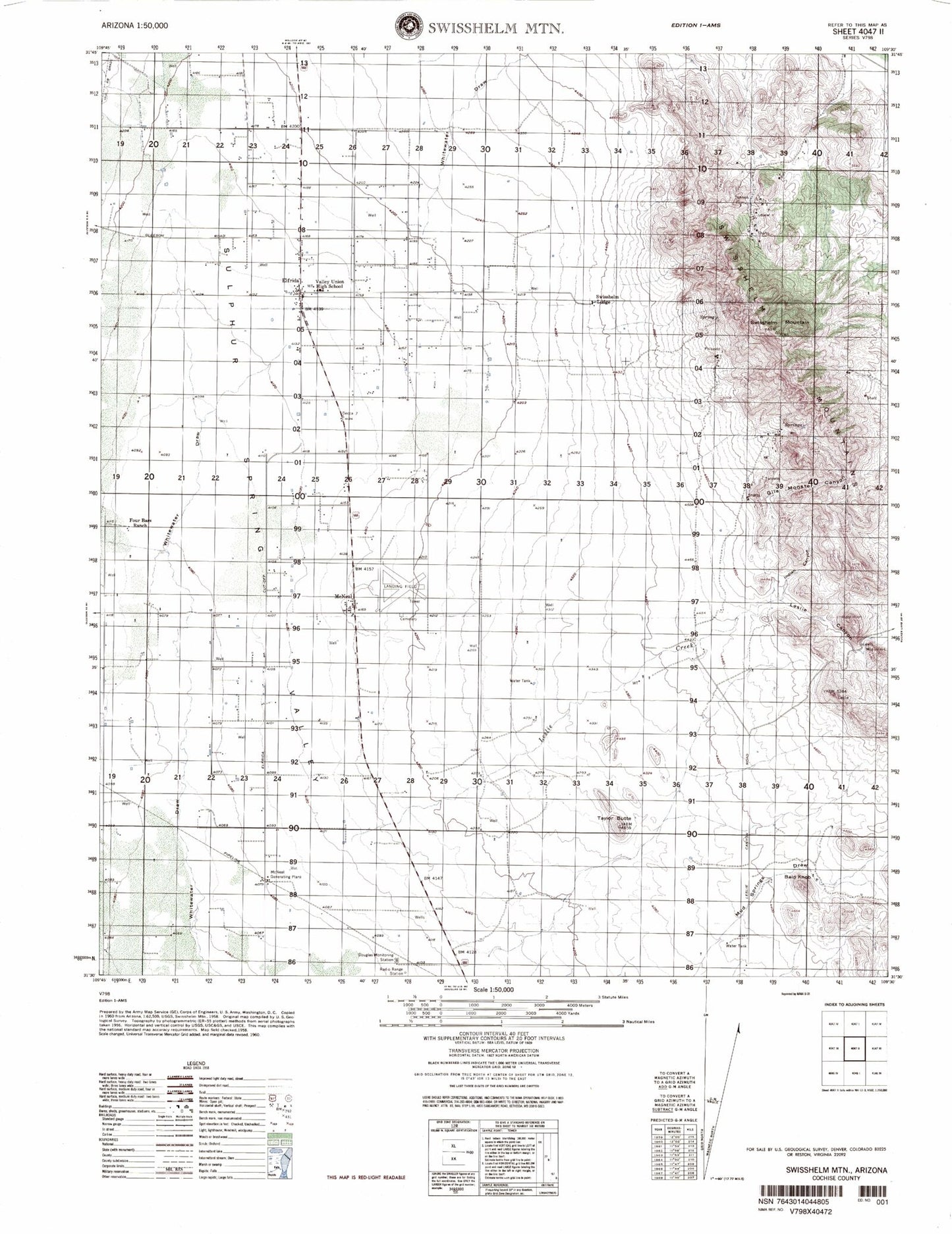 Swisshelm Mtn Arizona Military 1:50,000 Map