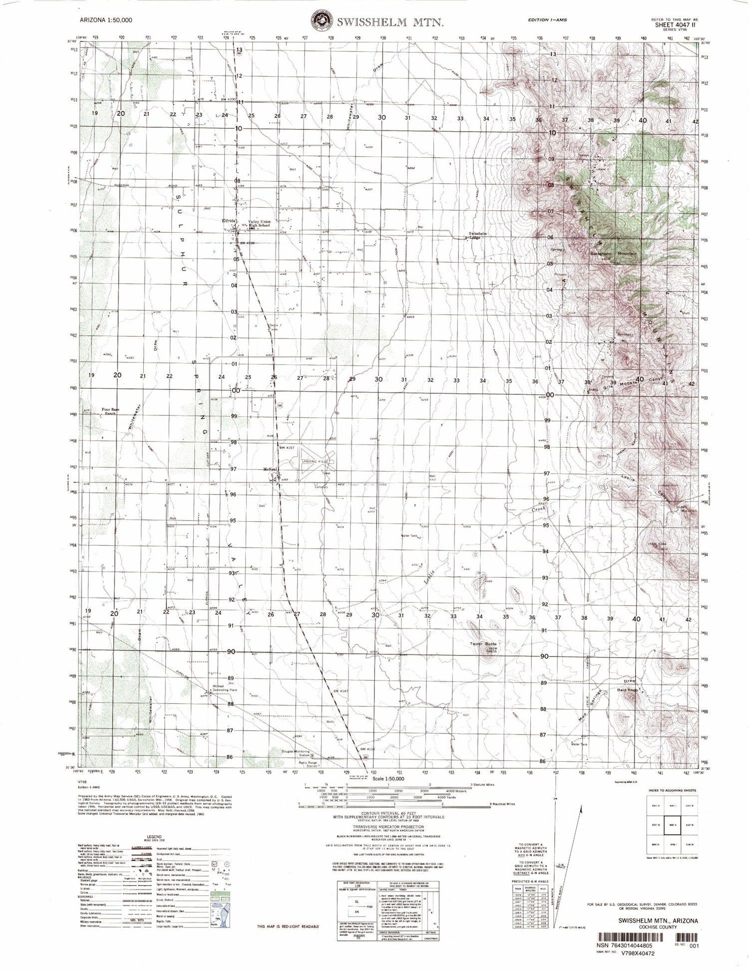 Swisshelm Mtn Arizona Military 1:50,000 Map