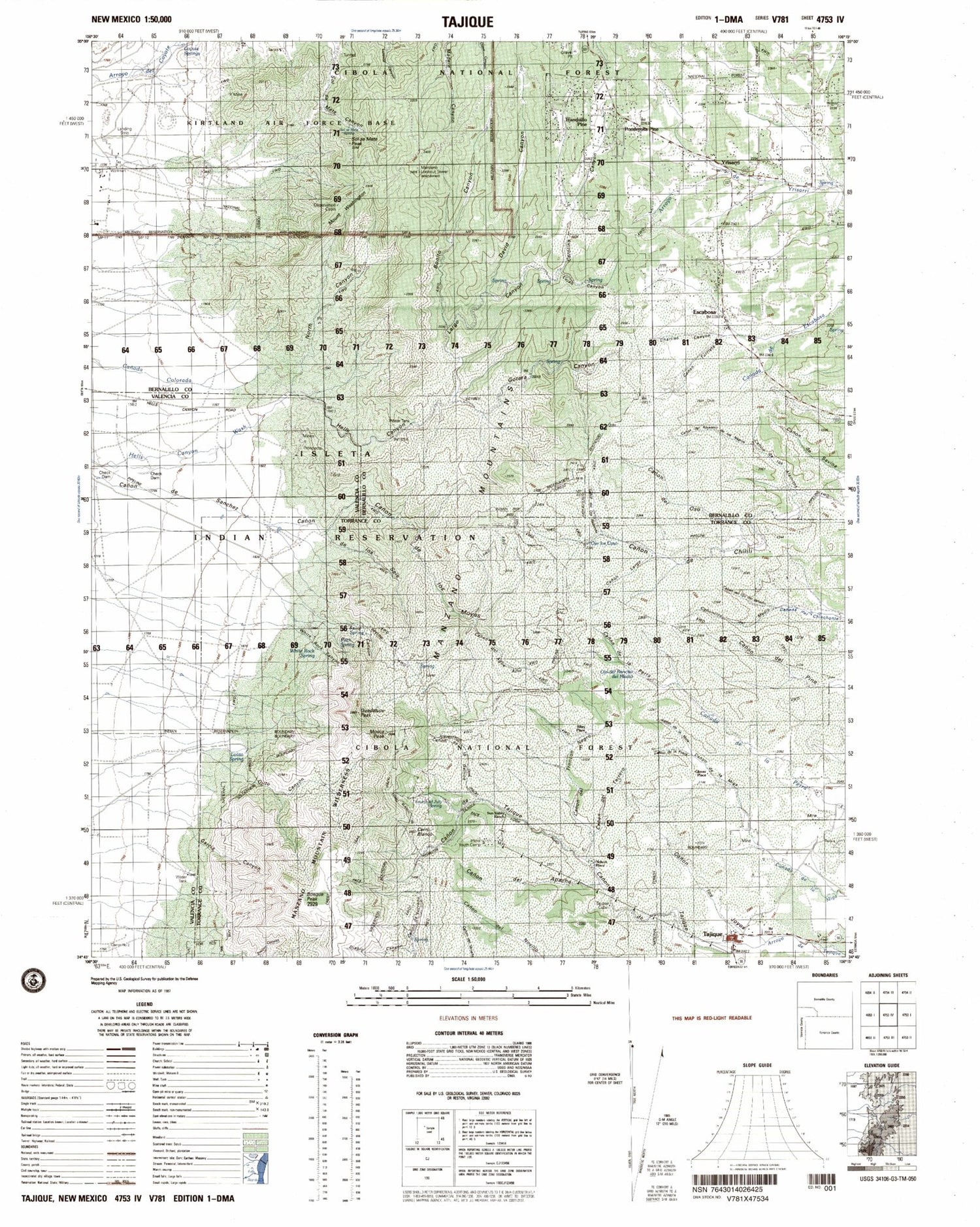 Tajique New Mexico Military 1:50,000 Map