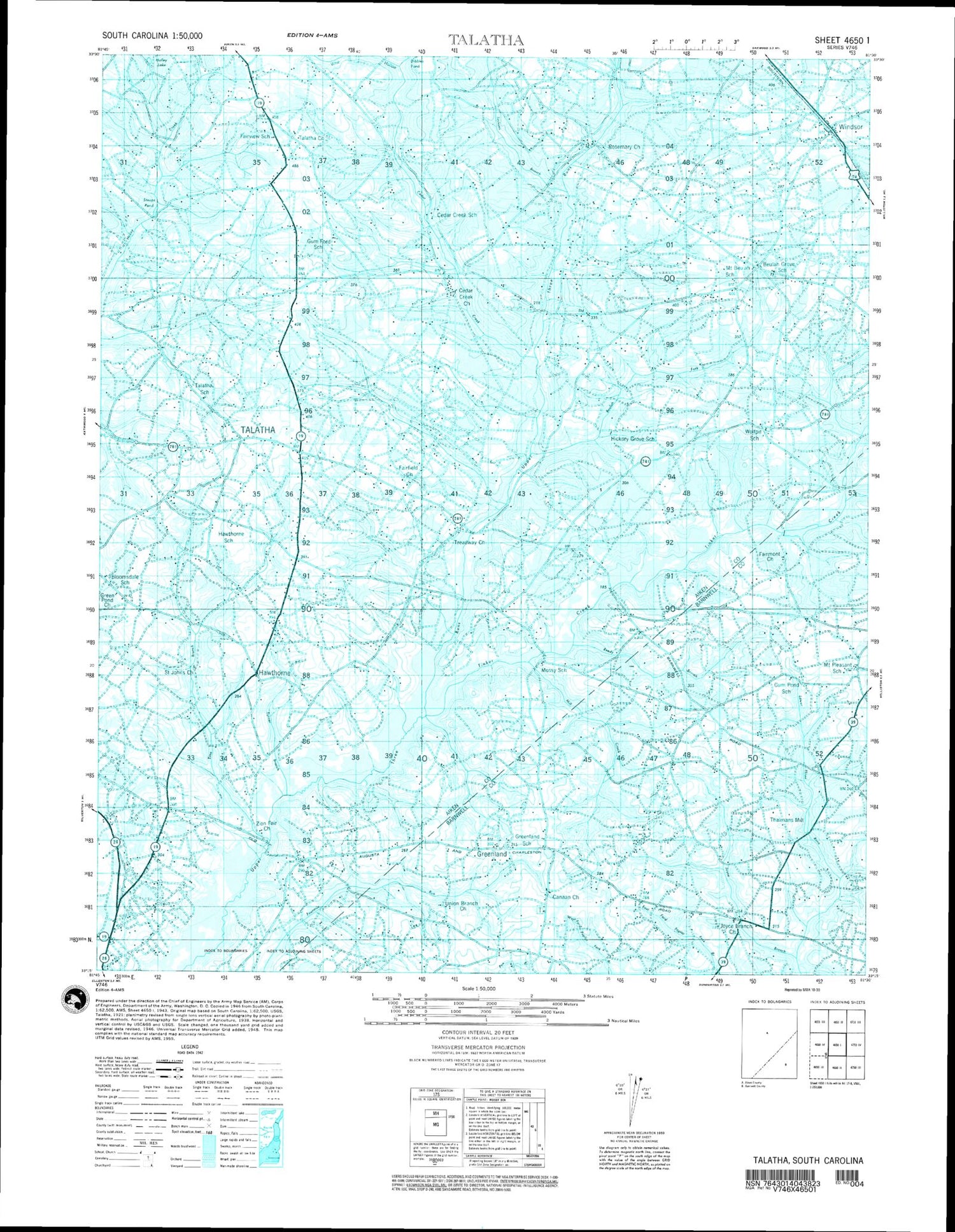 Talatha South Carolina Military 1:50,000 Map