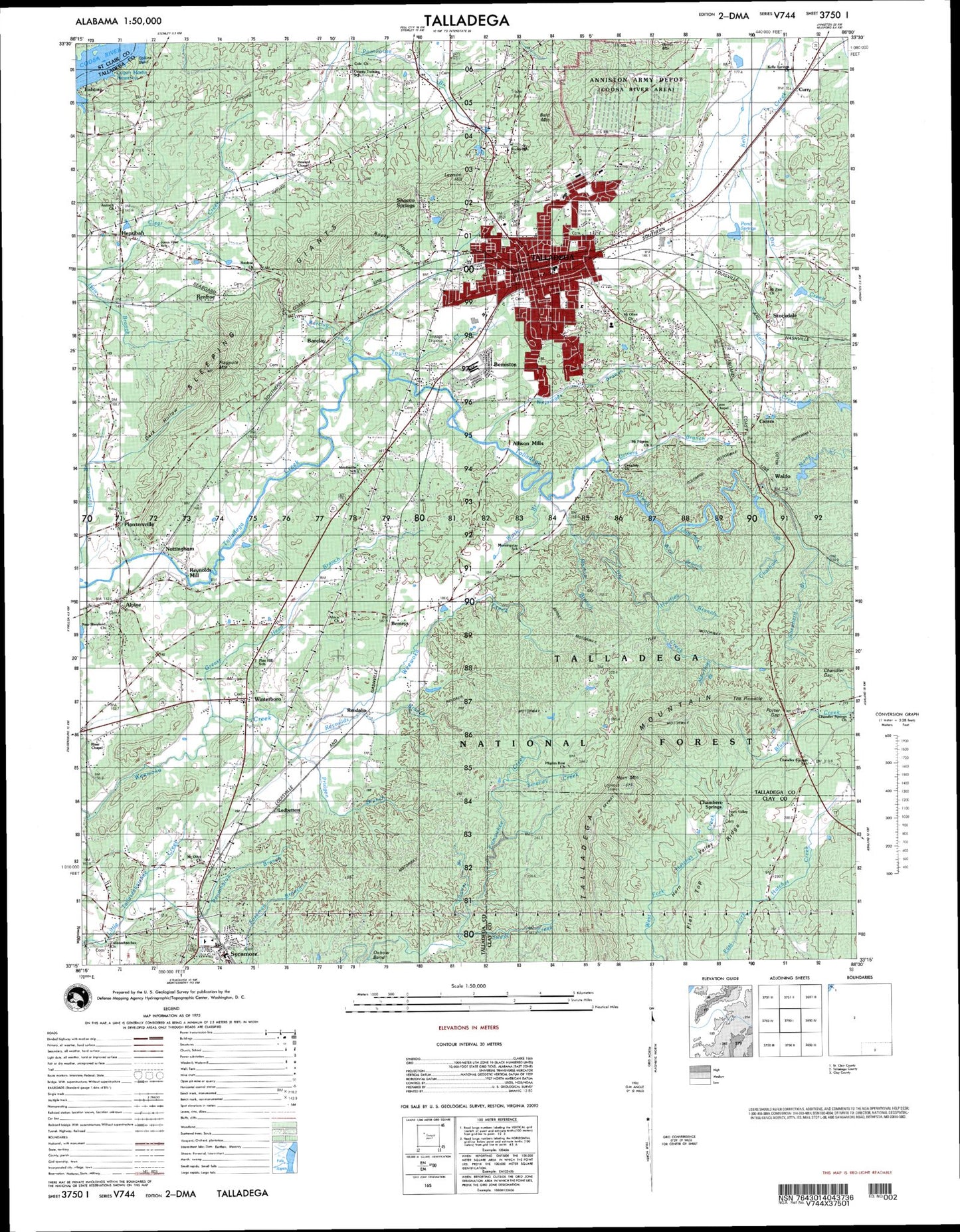 Talladega Alabama Military 1:50,000 Map