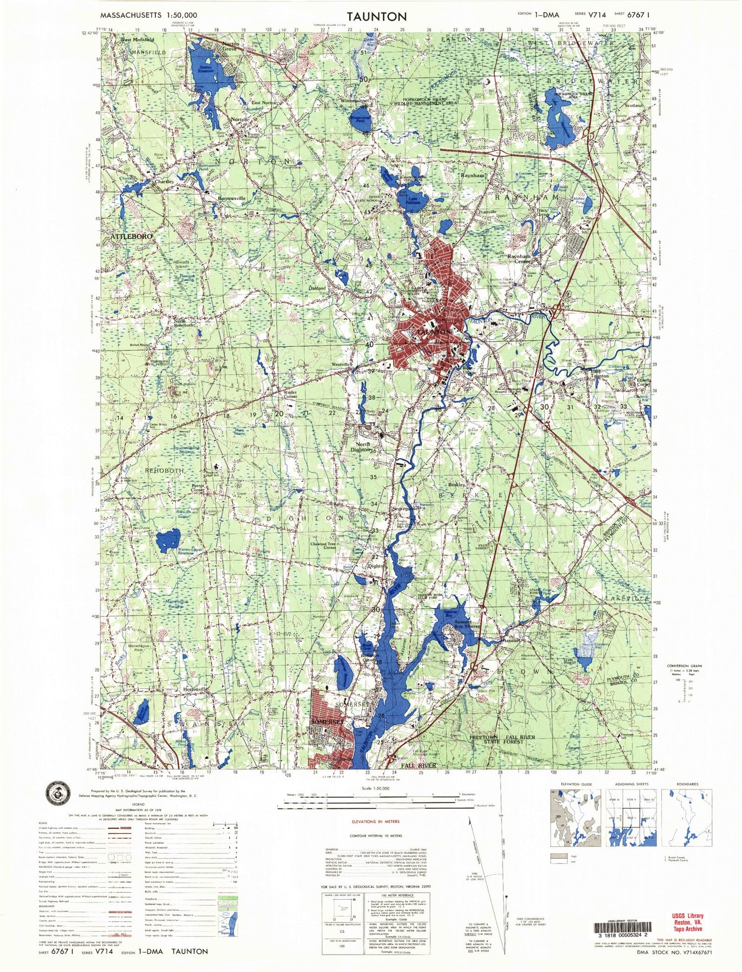 Taunton Massachusetts Military 1:50,000 Map