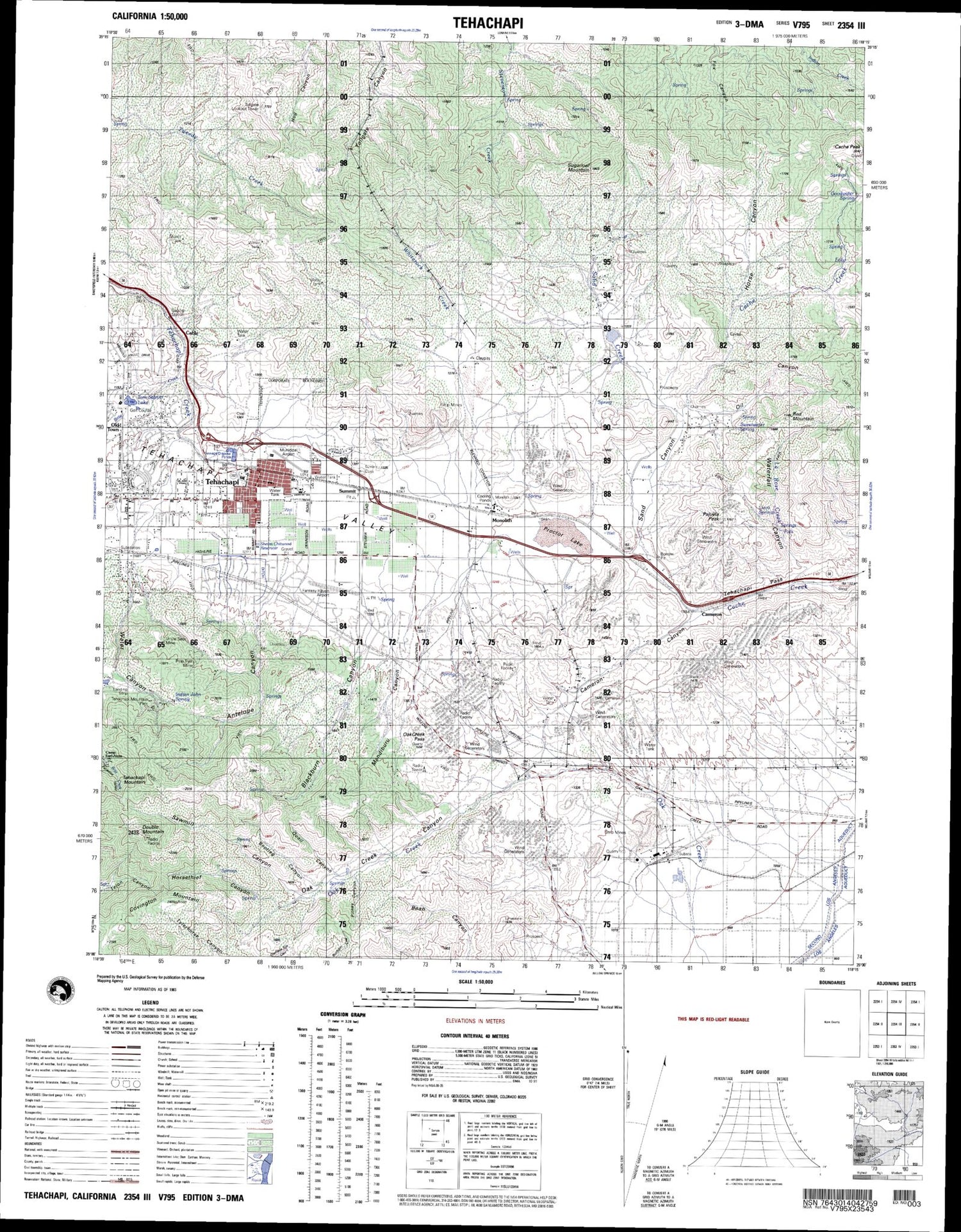 Tehachapi California Military 1:50,000 Map