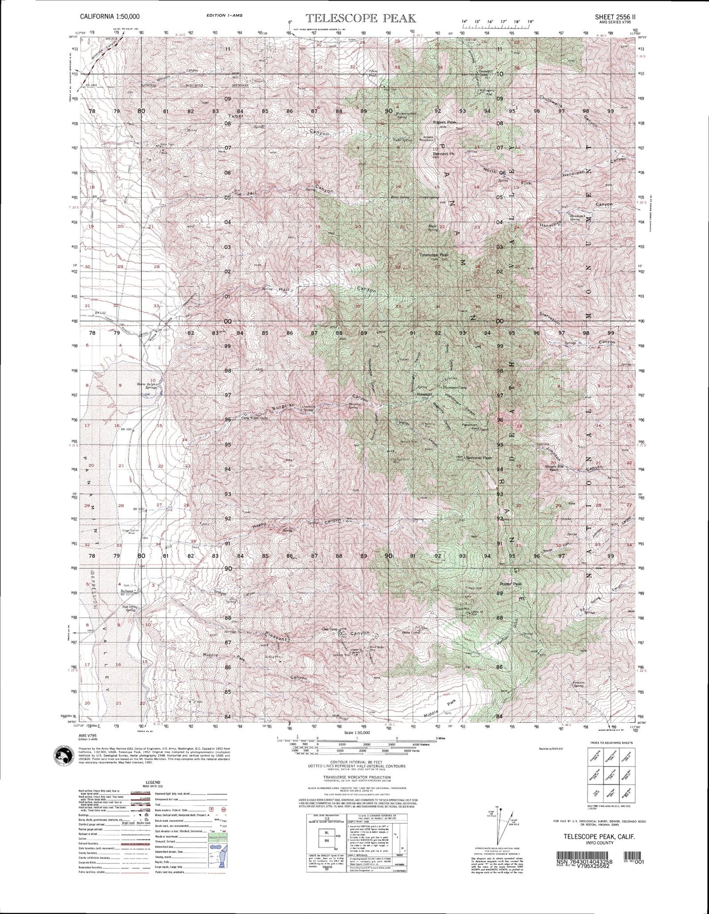 Telescope Peak California Military 1:50,000 Map