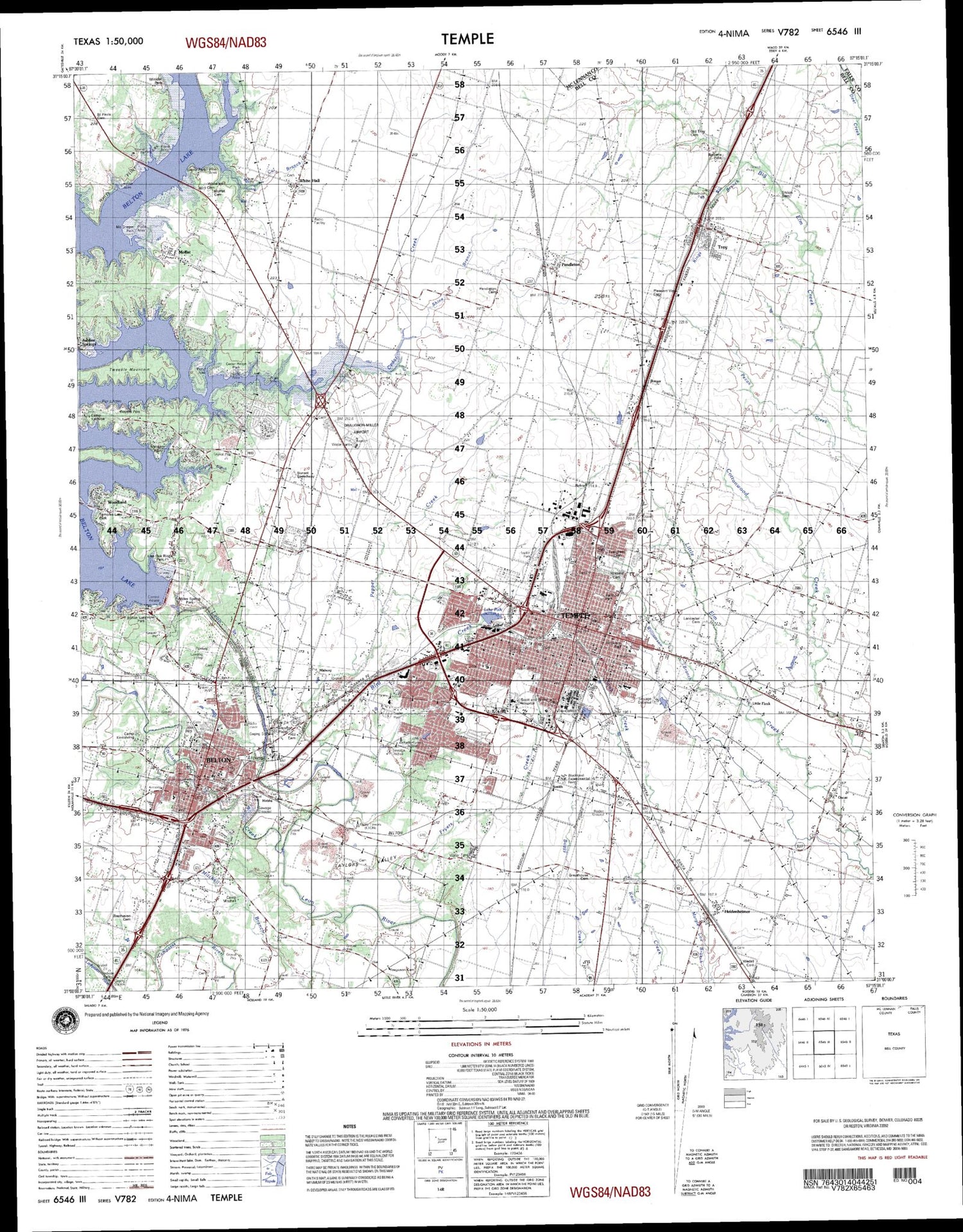 Temple Texas Military 1:50,000 Map