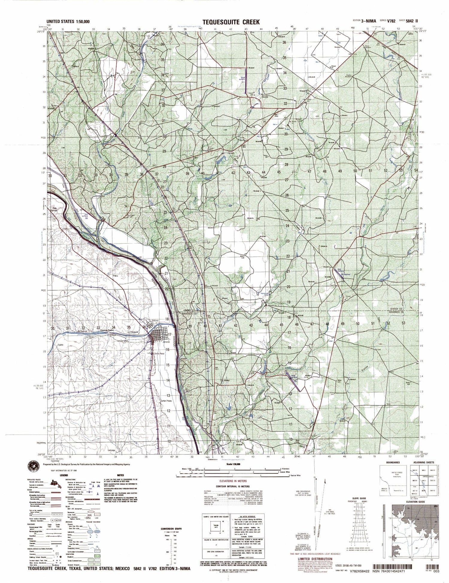 Tequesquite Creek Texas Military 1:50,000 Map