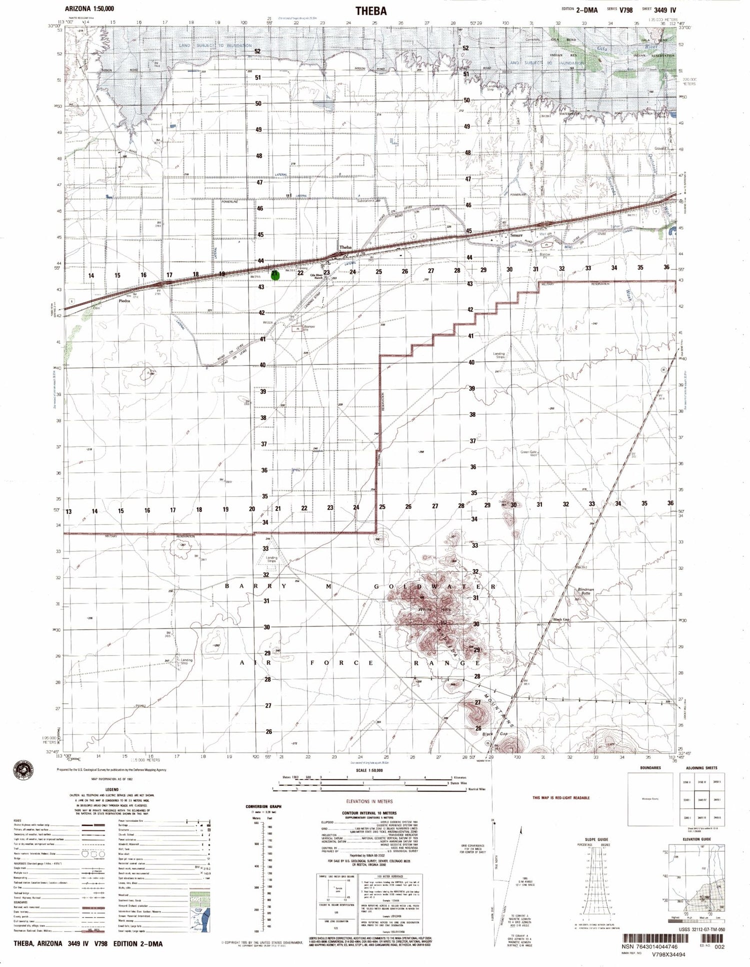 Theba Arizona Military 1:50,000 Map