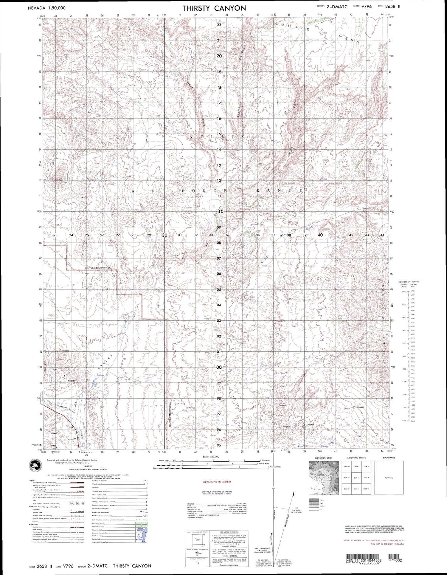 Thirsty Canyon Nevada Military 1:50,000 Map