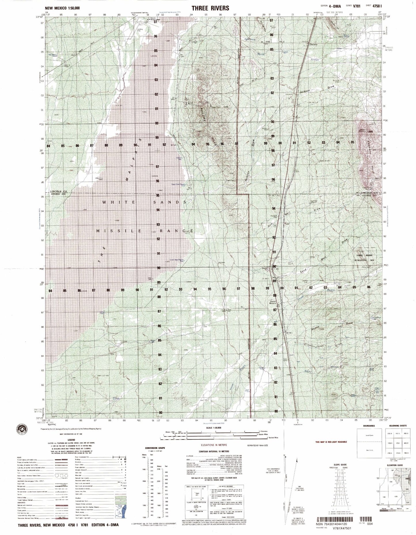 Three Rivers New Mexico Military 1:50,000 Map