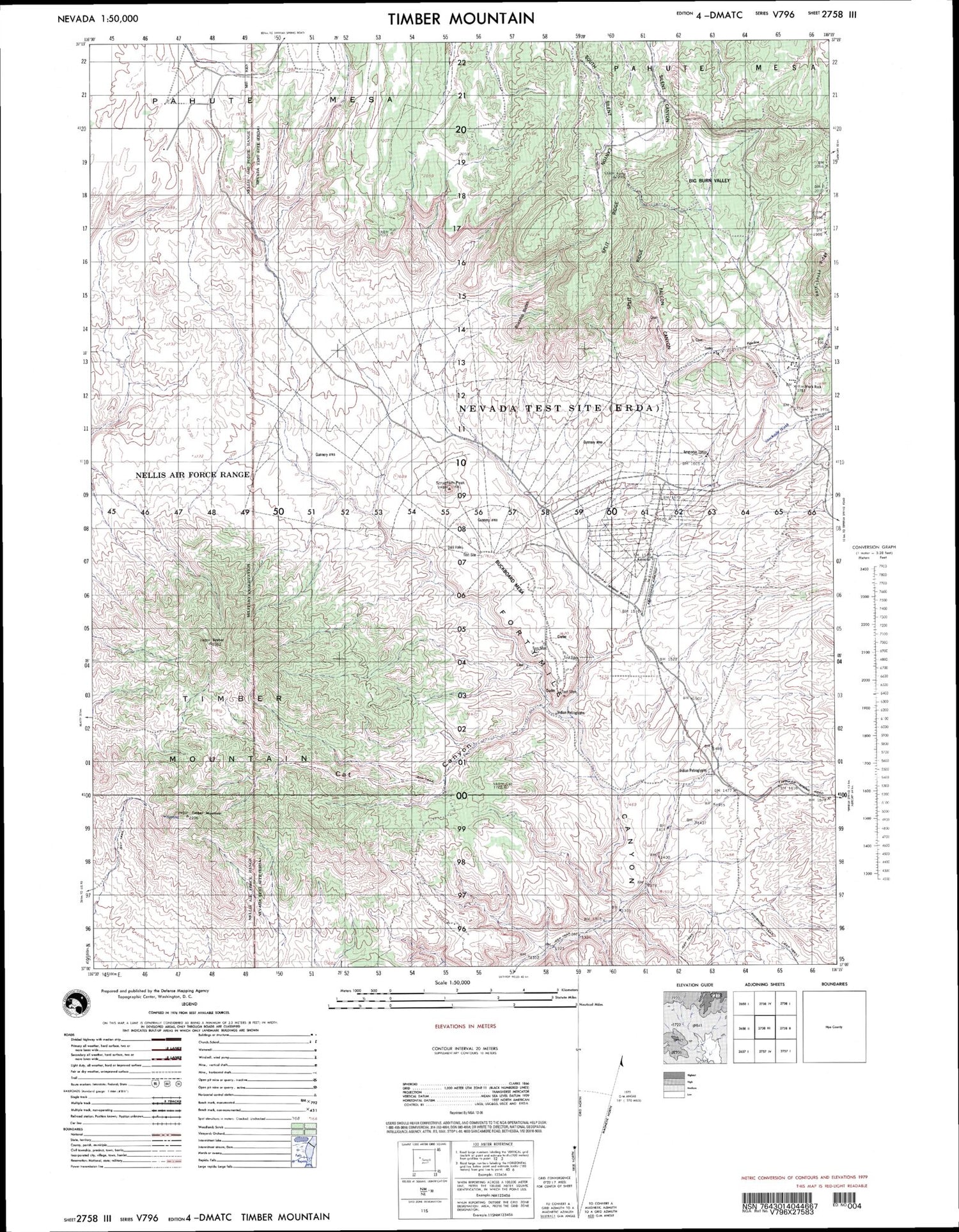 Timber Mountain Nevada Military 1:50,000 Map