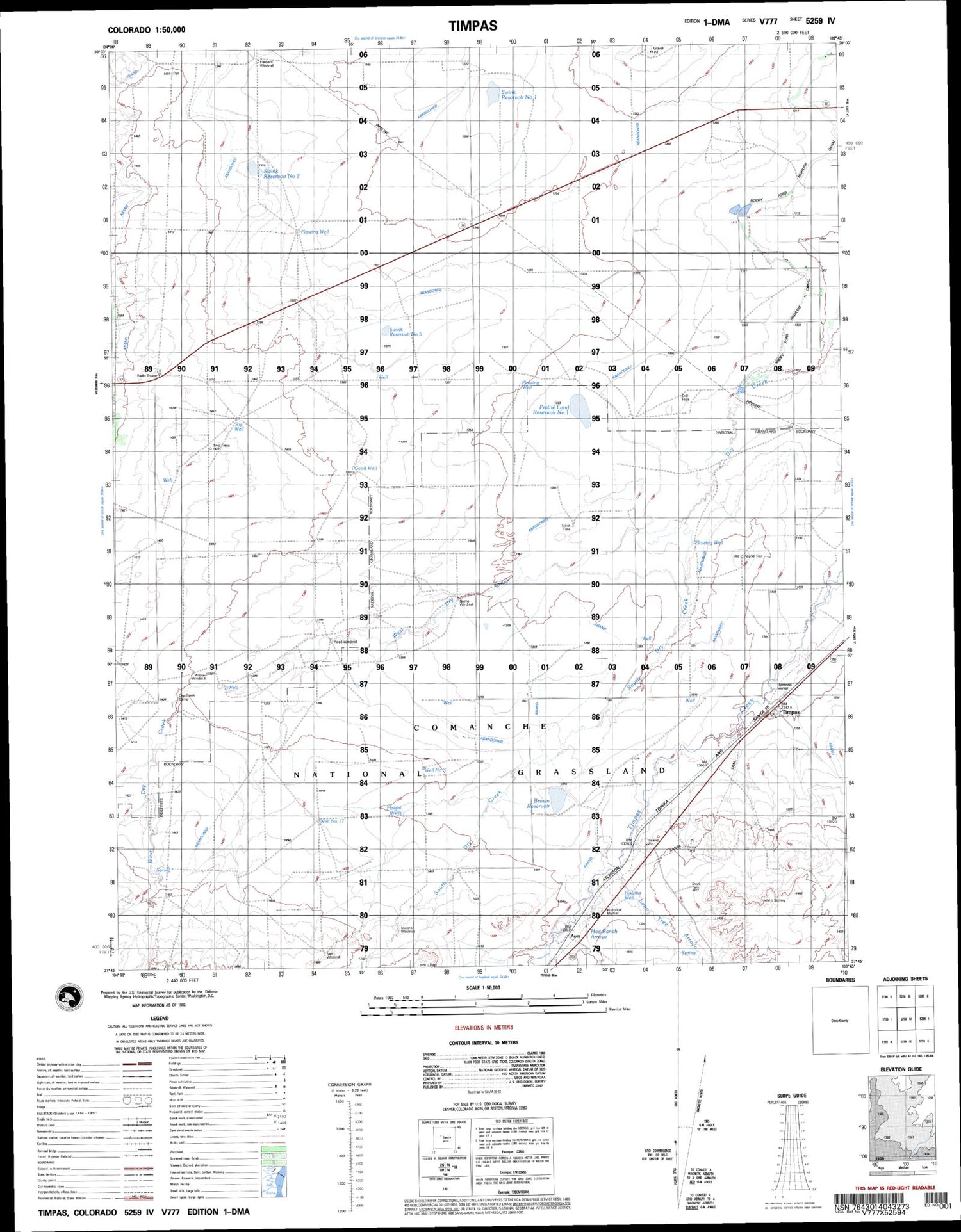 Timpas Colorado Military 1:50,000 Map