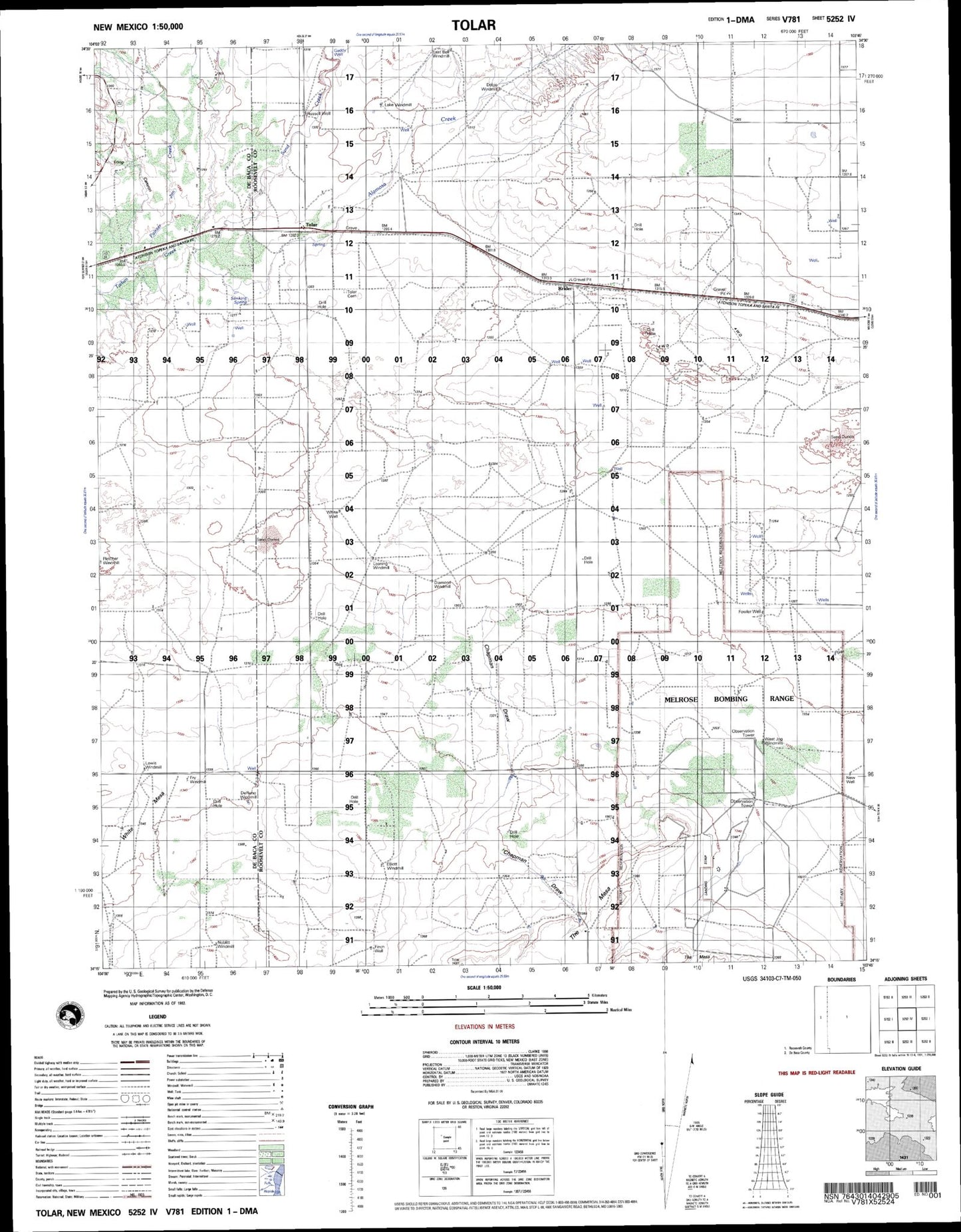 Tolar New Mexico Military 1:50,000 Map