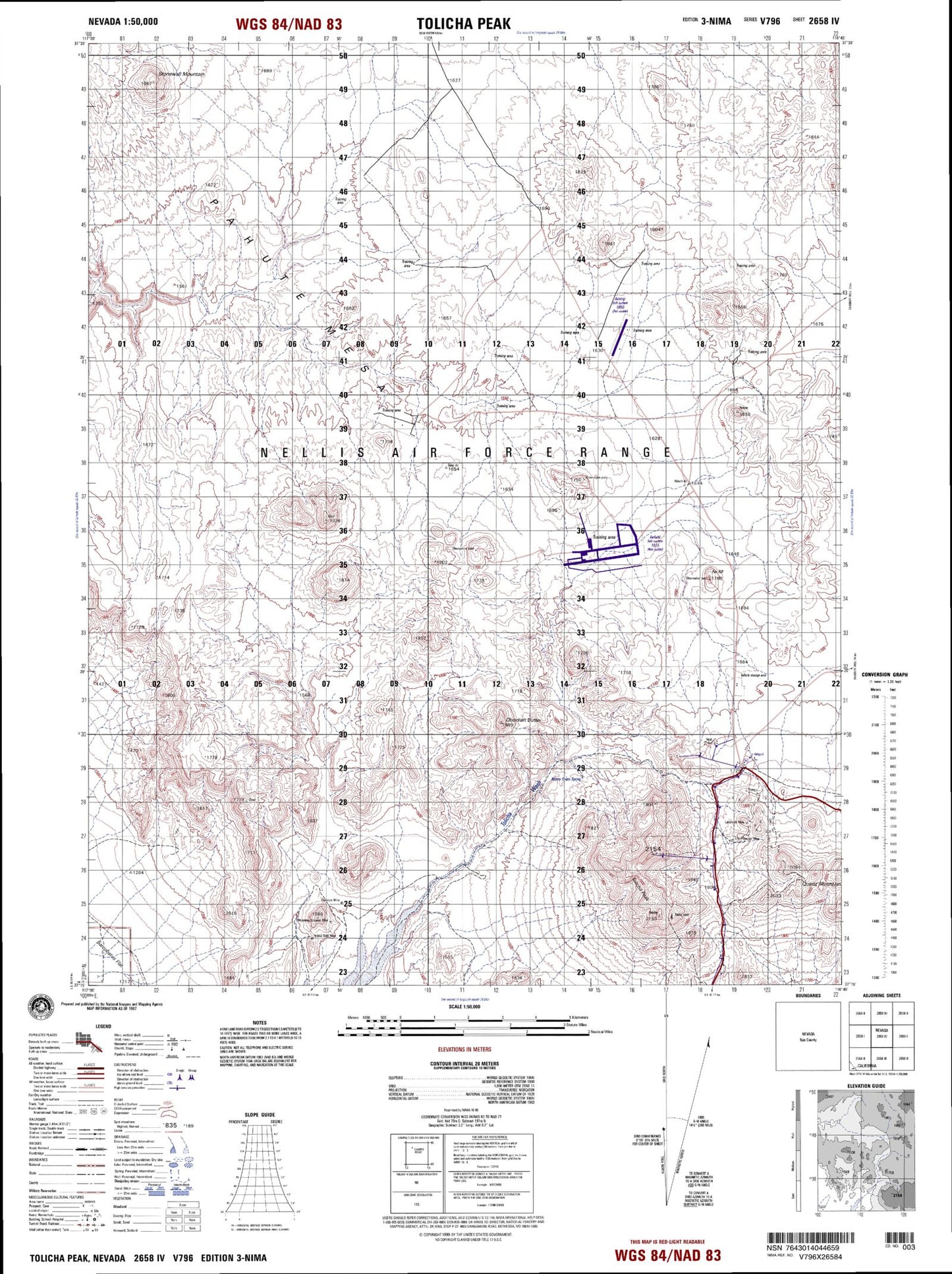 Tolicha Peak Nevada Military 1:50,000 Map