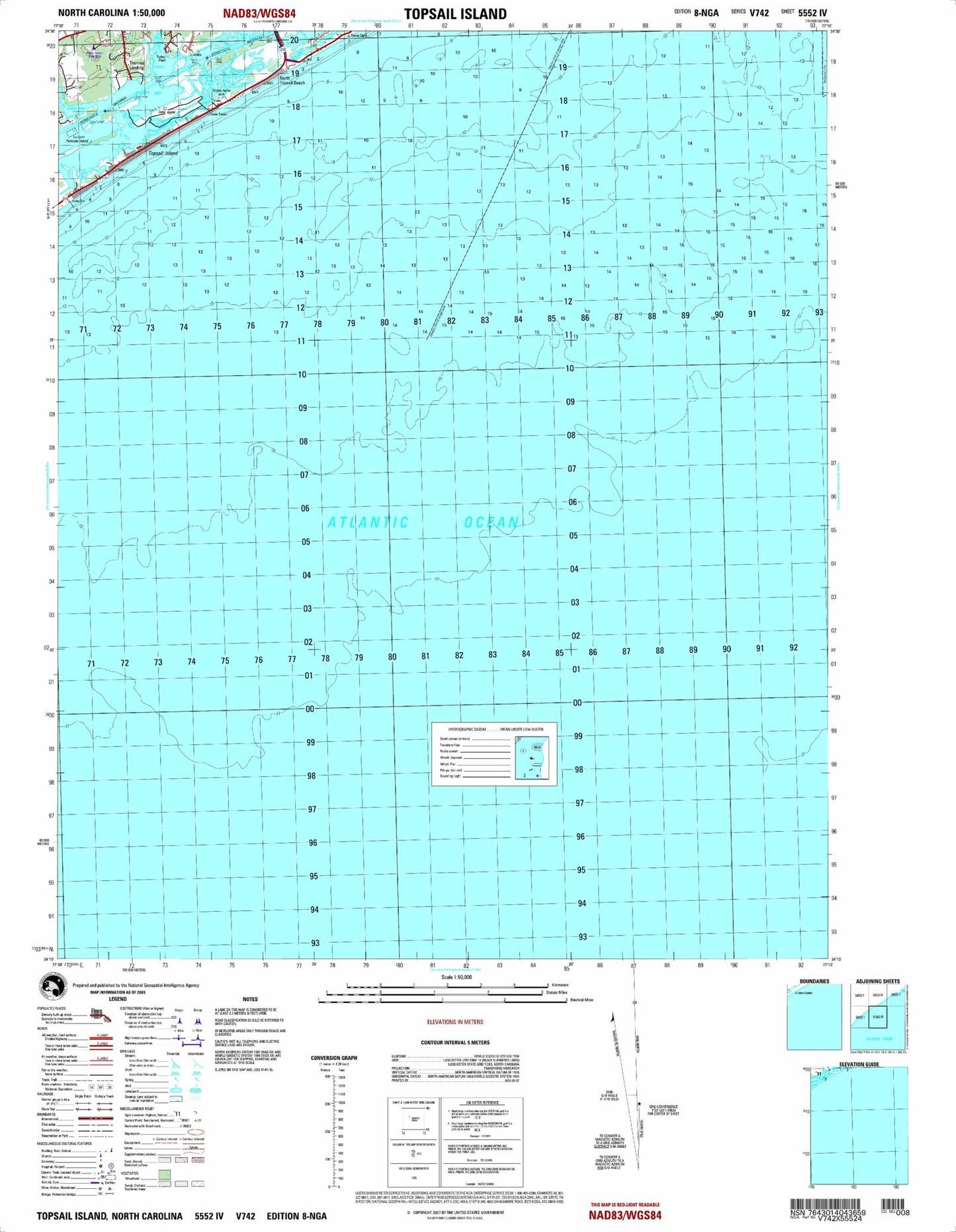 Topsail Island North Carolina Military 1:50,000 Map