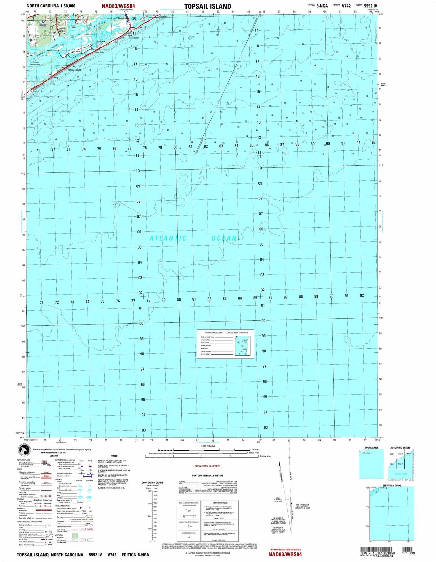 Topsail Island North Carolina Military 1:50,000 Map