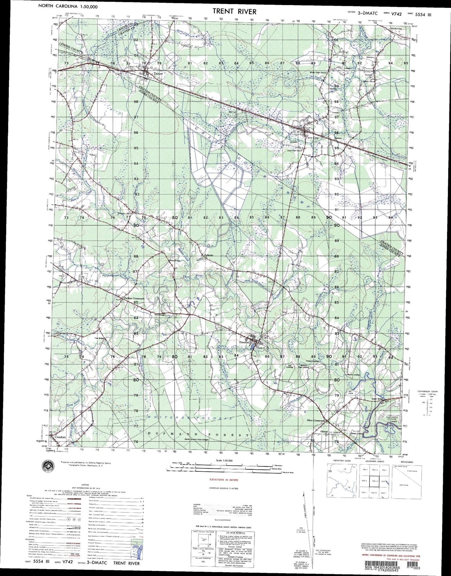 Trent River North Carolina Military 1:50,000 Map