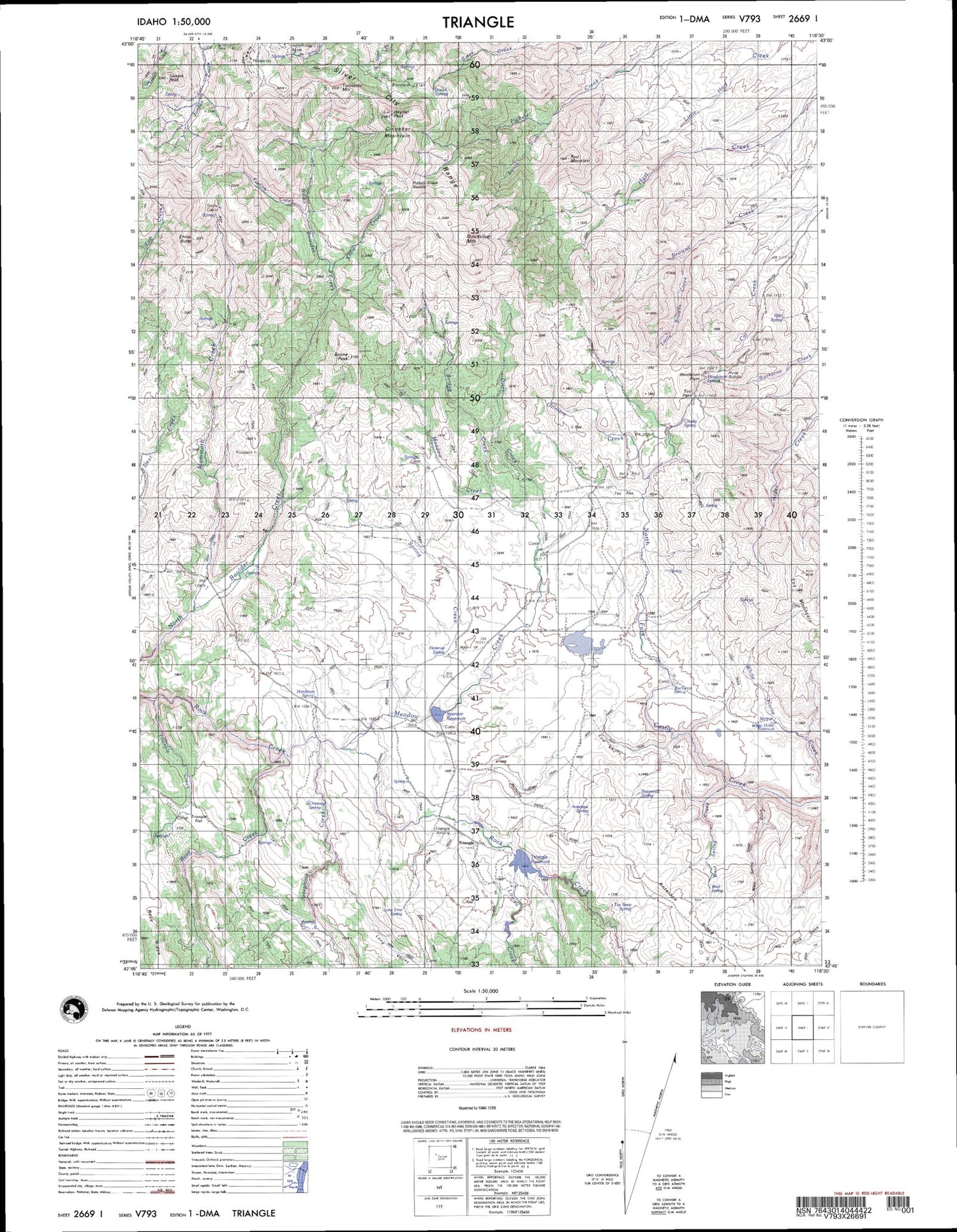 Triangle Idaho Military 1:50,000 Map