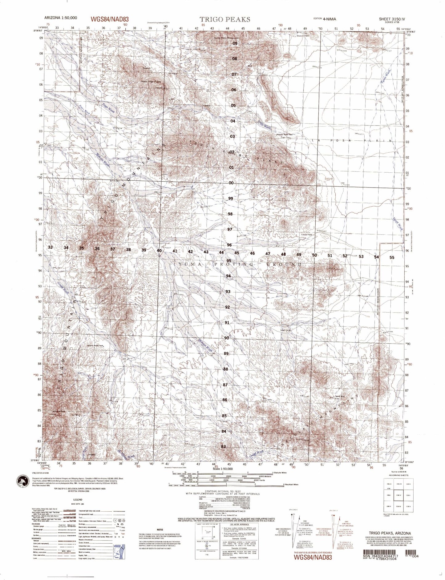 Trigo Peaks Arizona Military 1:50,000 Map