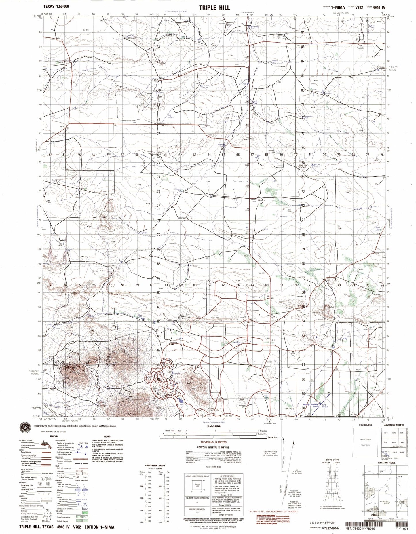 Triple Hill Texas Military 1:50,000 Map