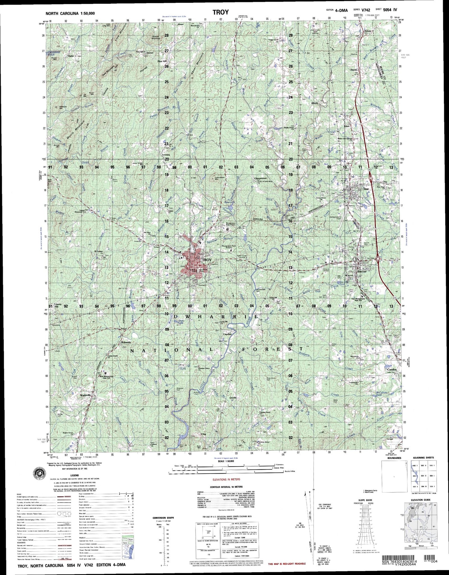 Troy North Carolina Military 1:50,000 Map