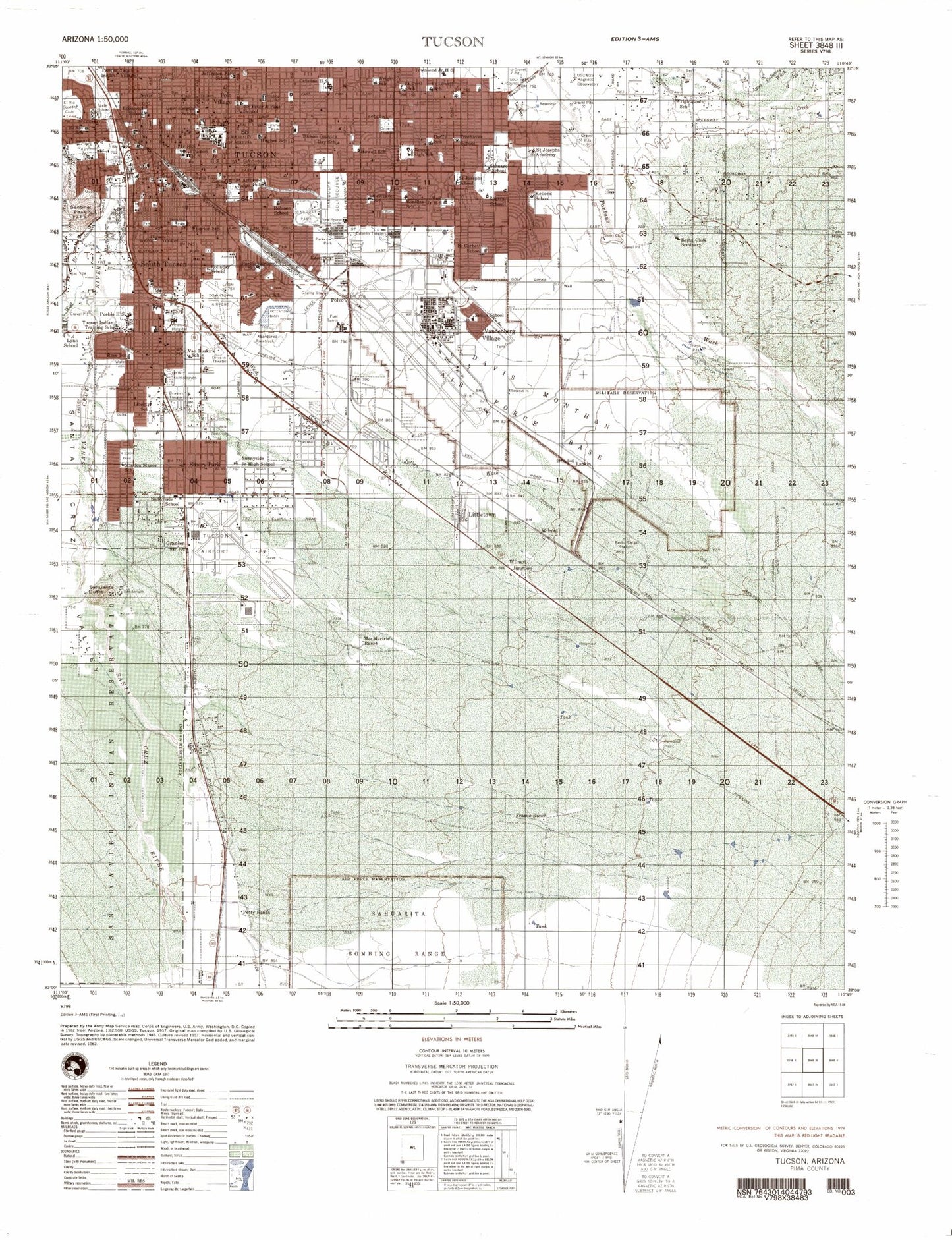 Tucson Arizona Military 1:50,000 Map