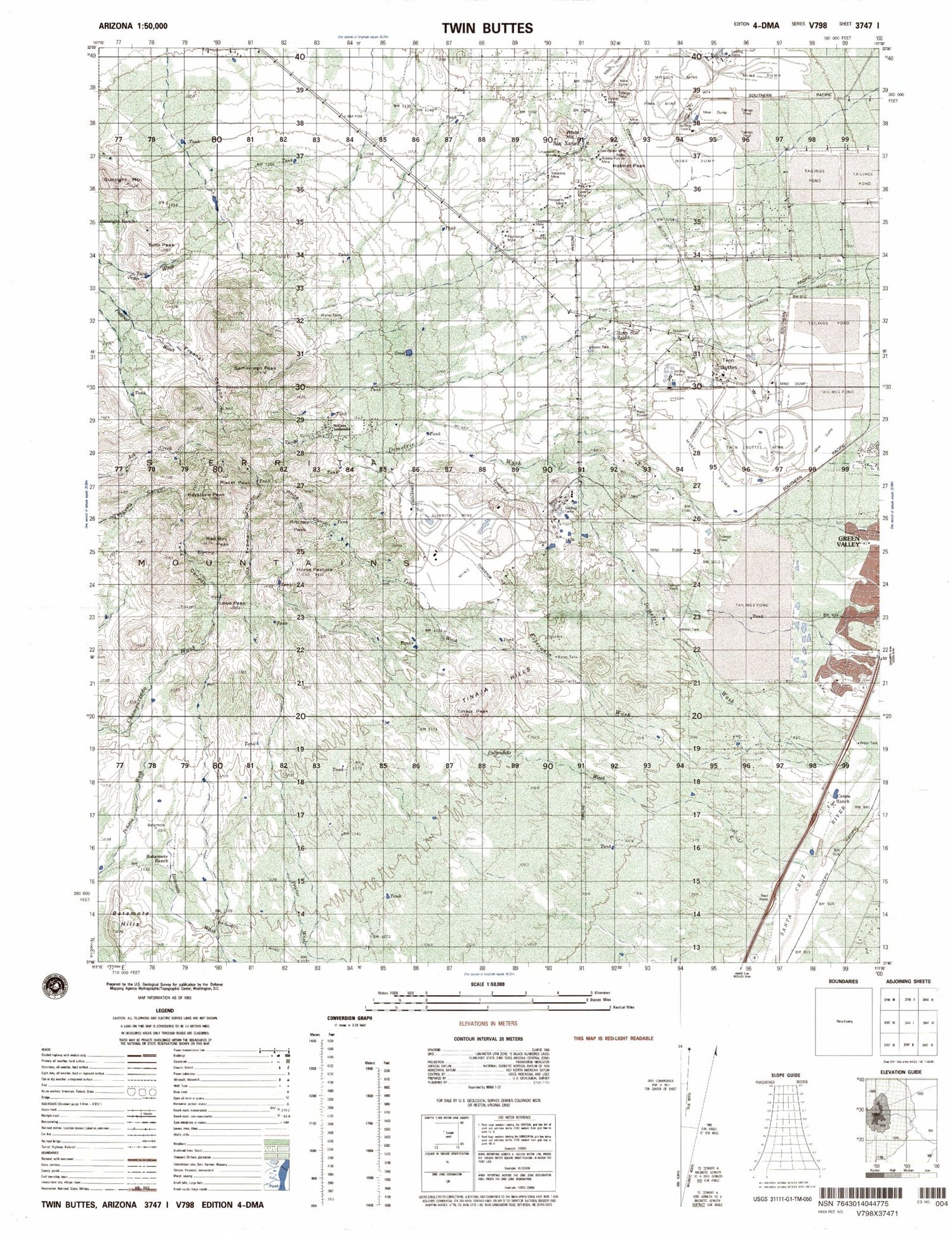 Twin Buttes Arizona Military 1:50,000 Map