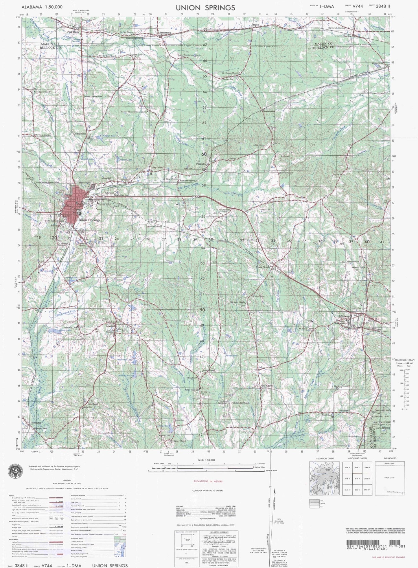 Union Springs Alabama Military 1:50,000 Map