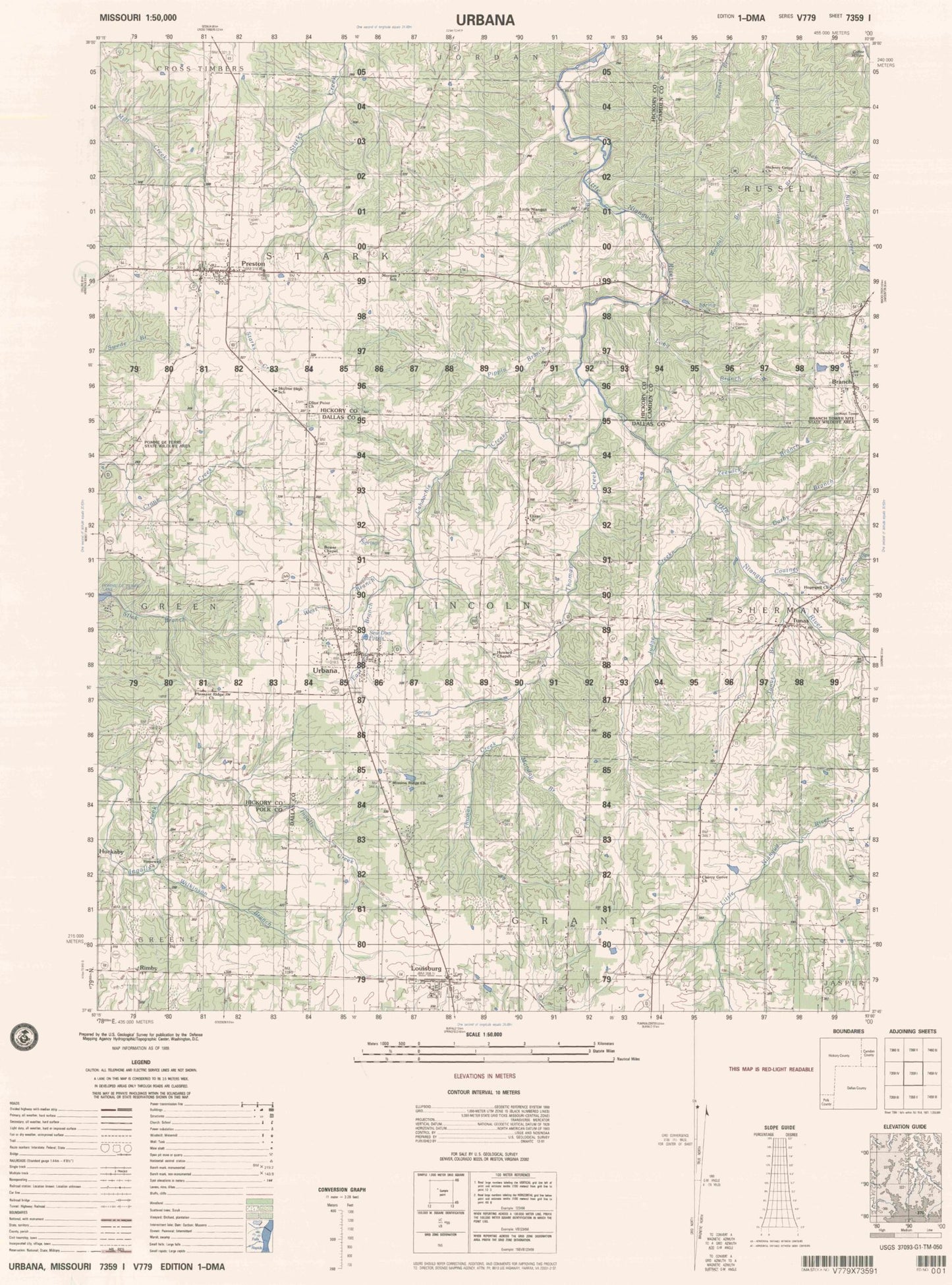 Urbana Missouri Military 1:50,000 Map