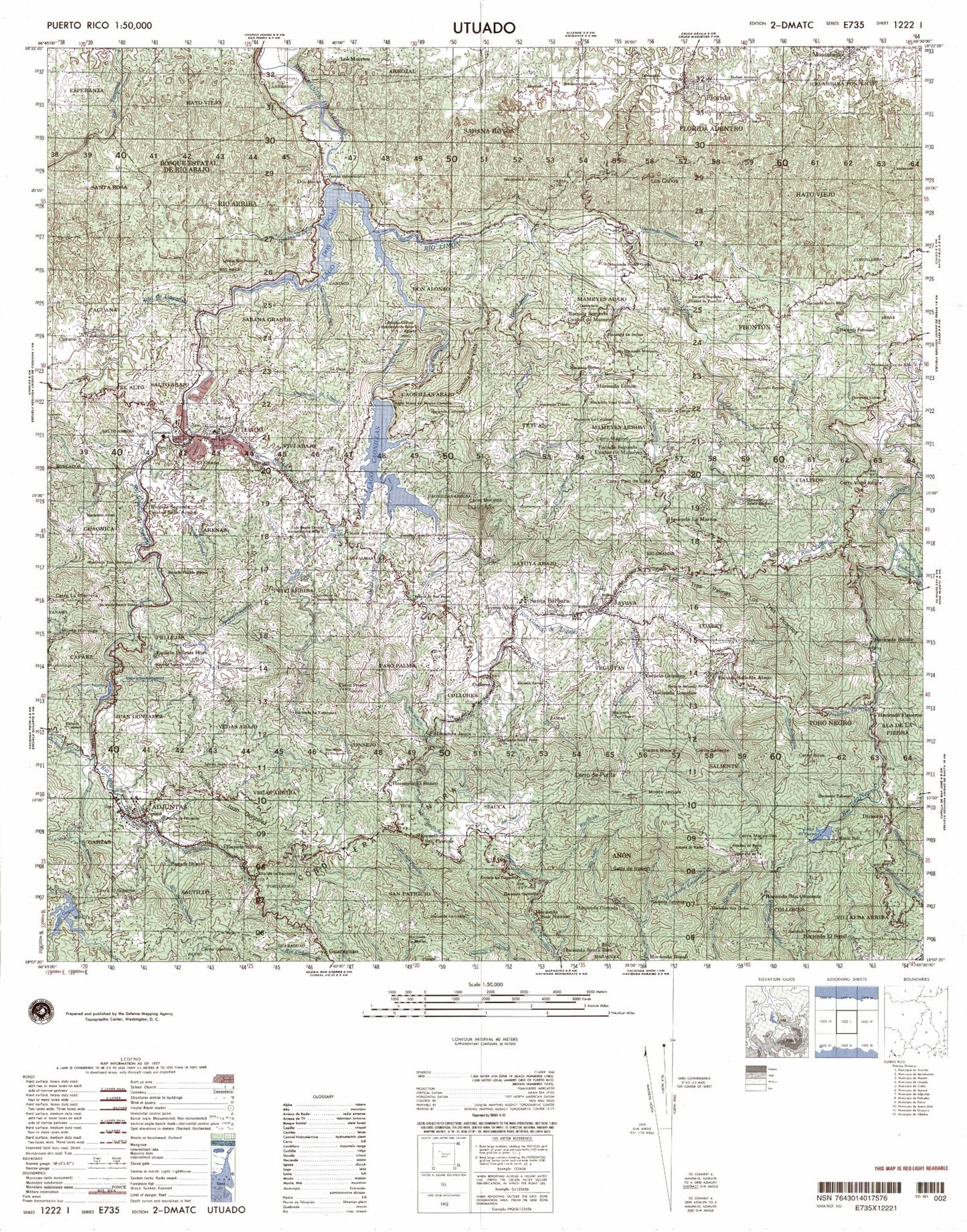 Utuado Puerto Rico Military 1:50,000 Map