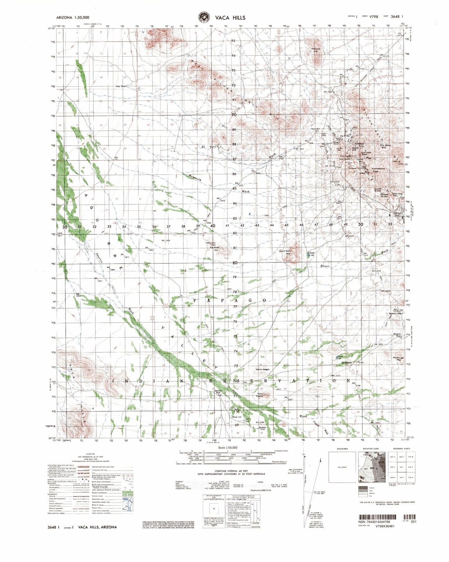 Vaca Hills Arizona Military 1:50,000 Map